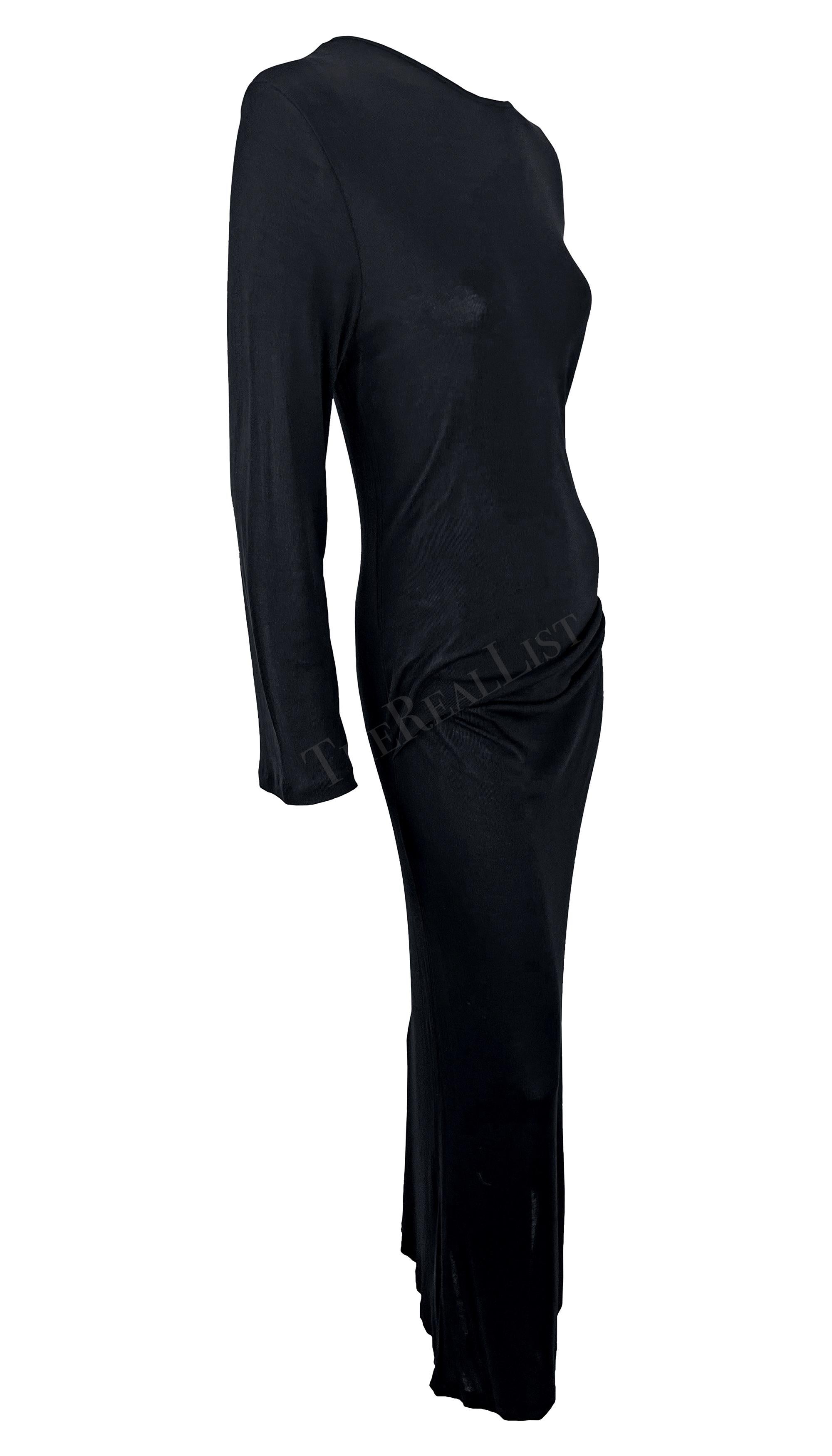 1990s Ann Demeulemeester Semi-Sheer Black Long Sleeve Draped Waist Gown  For Sale 2