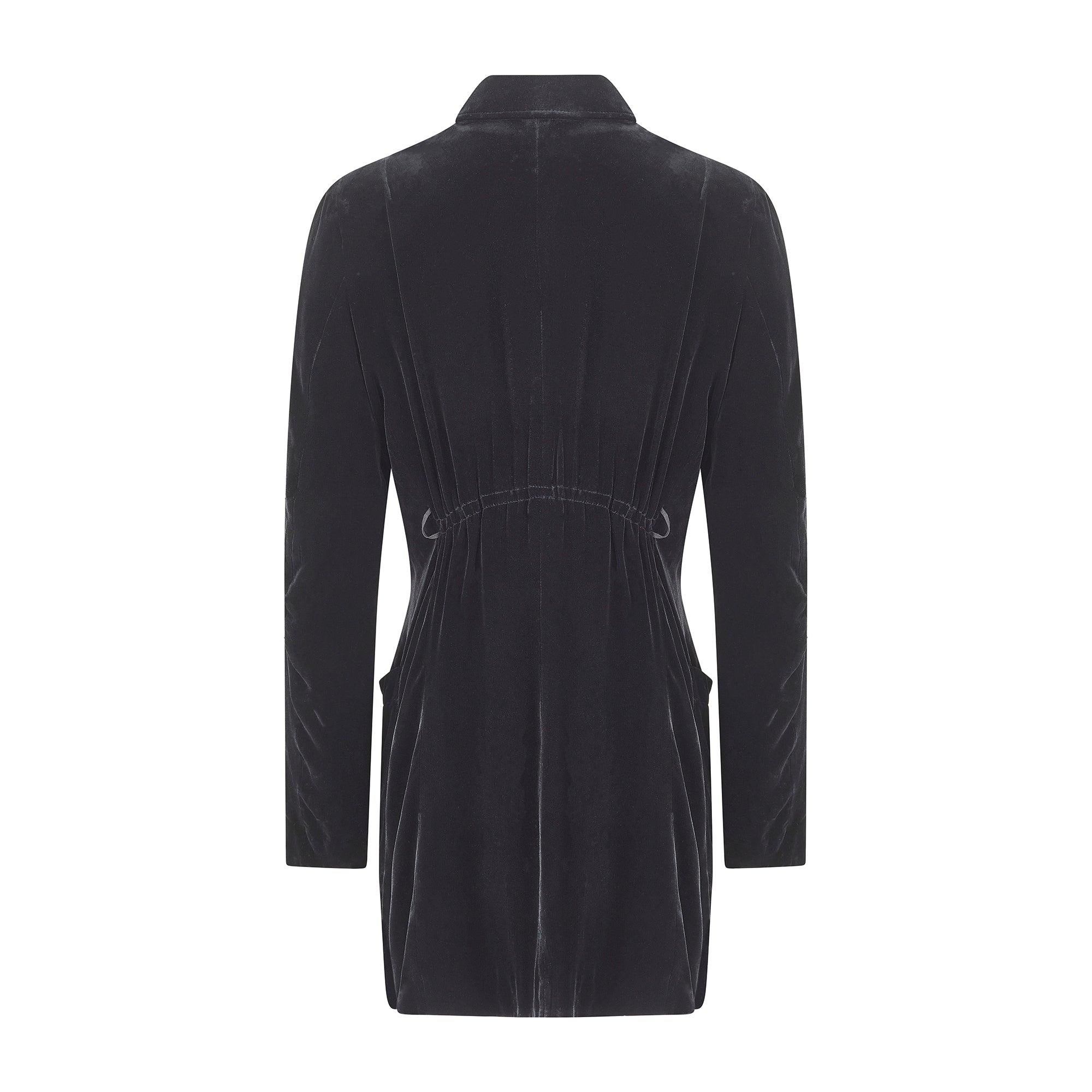 Black 1990s Ann Demeulemeester Silk Velvet Long Line Jacket For Sale