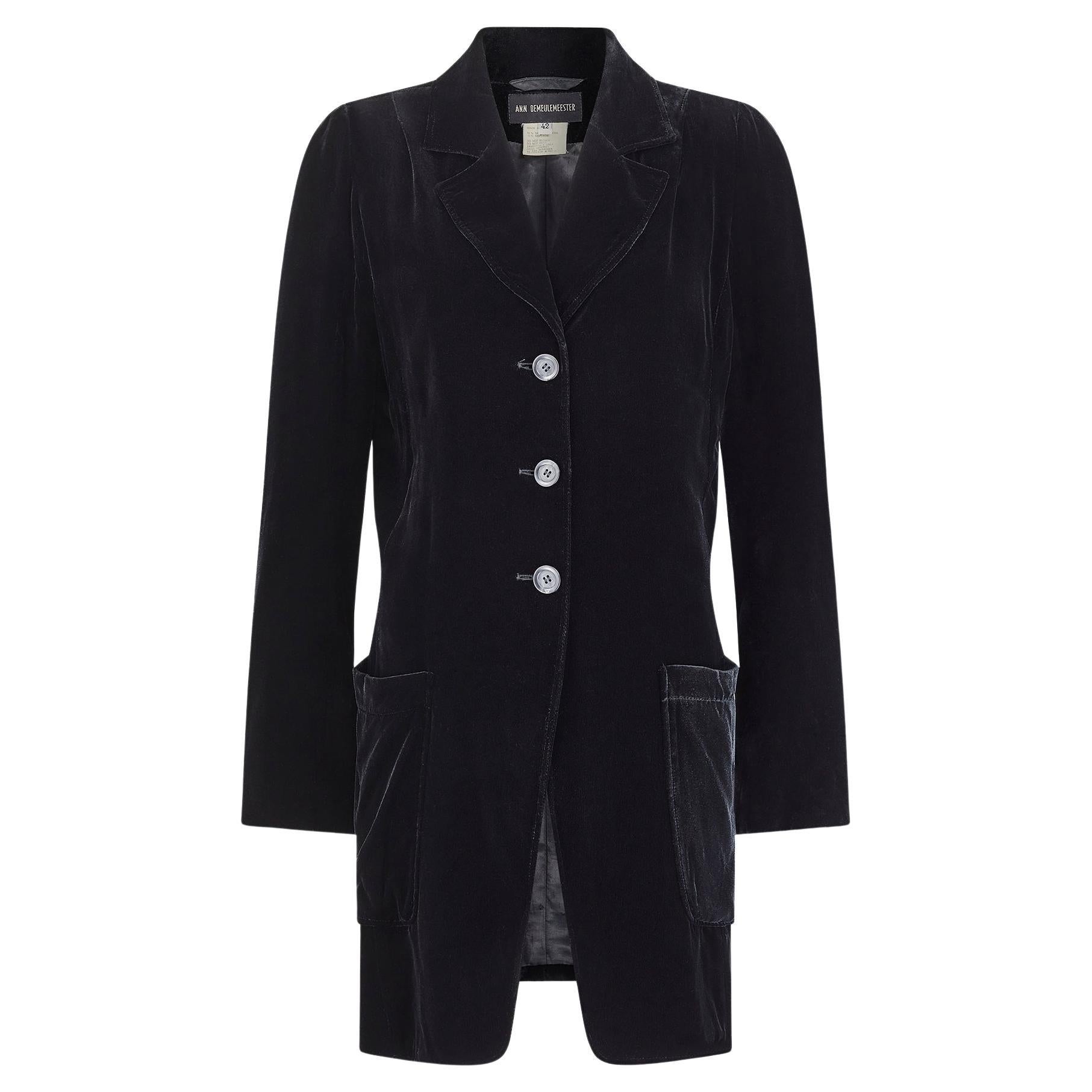 1990s Ann Demeulemeester Silk Velvet Long Line Jacket For Sale