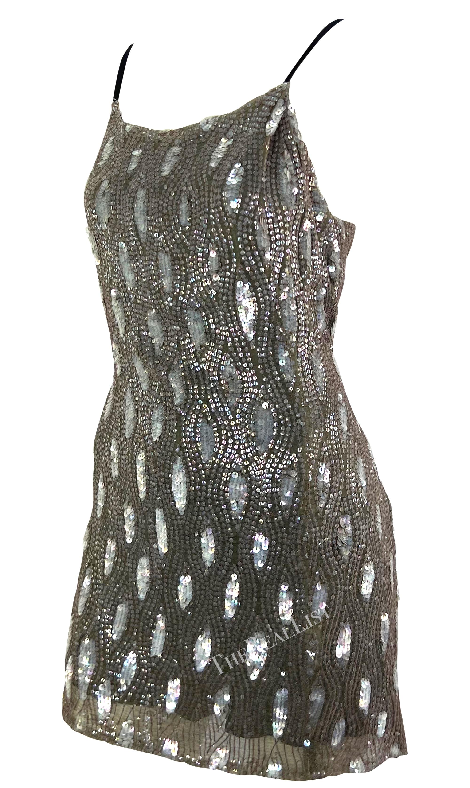 F/W 2002 Ann Demeulemeester Grey Sequin Abstract Wrap Mini Dress In Good Condition For Sale In West Hollywood, CA