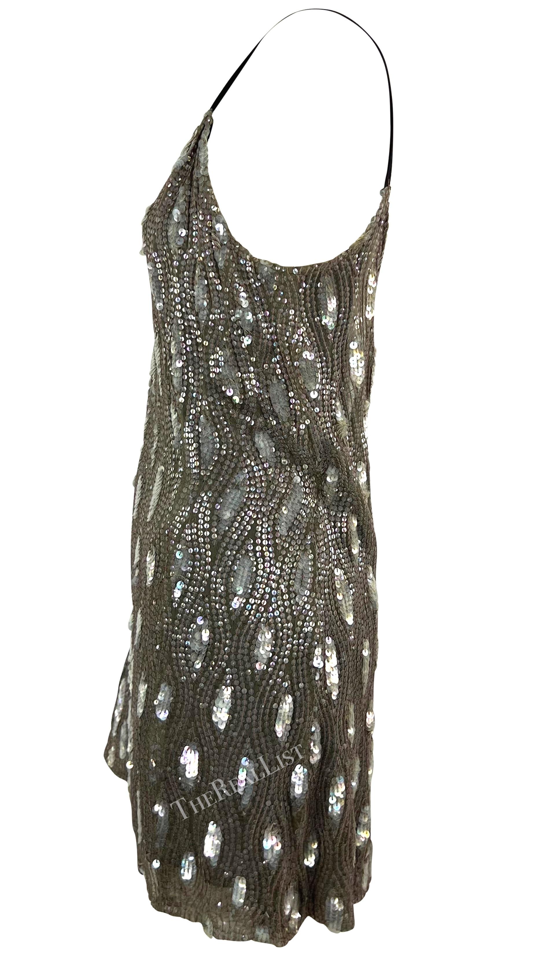 F/W 2002 Ann Demeulemeester Grey Sequin Abstract Wrap Mini Dress For Sale 2