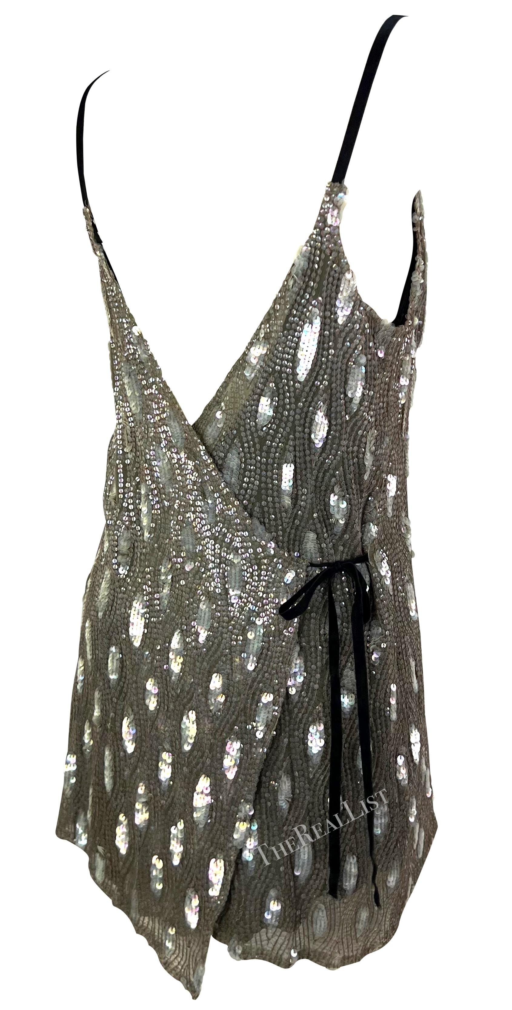 F/W 2002 Ann Demeulemeester Grey Sequin Abstract Wrap Mini Dress For Sale 4