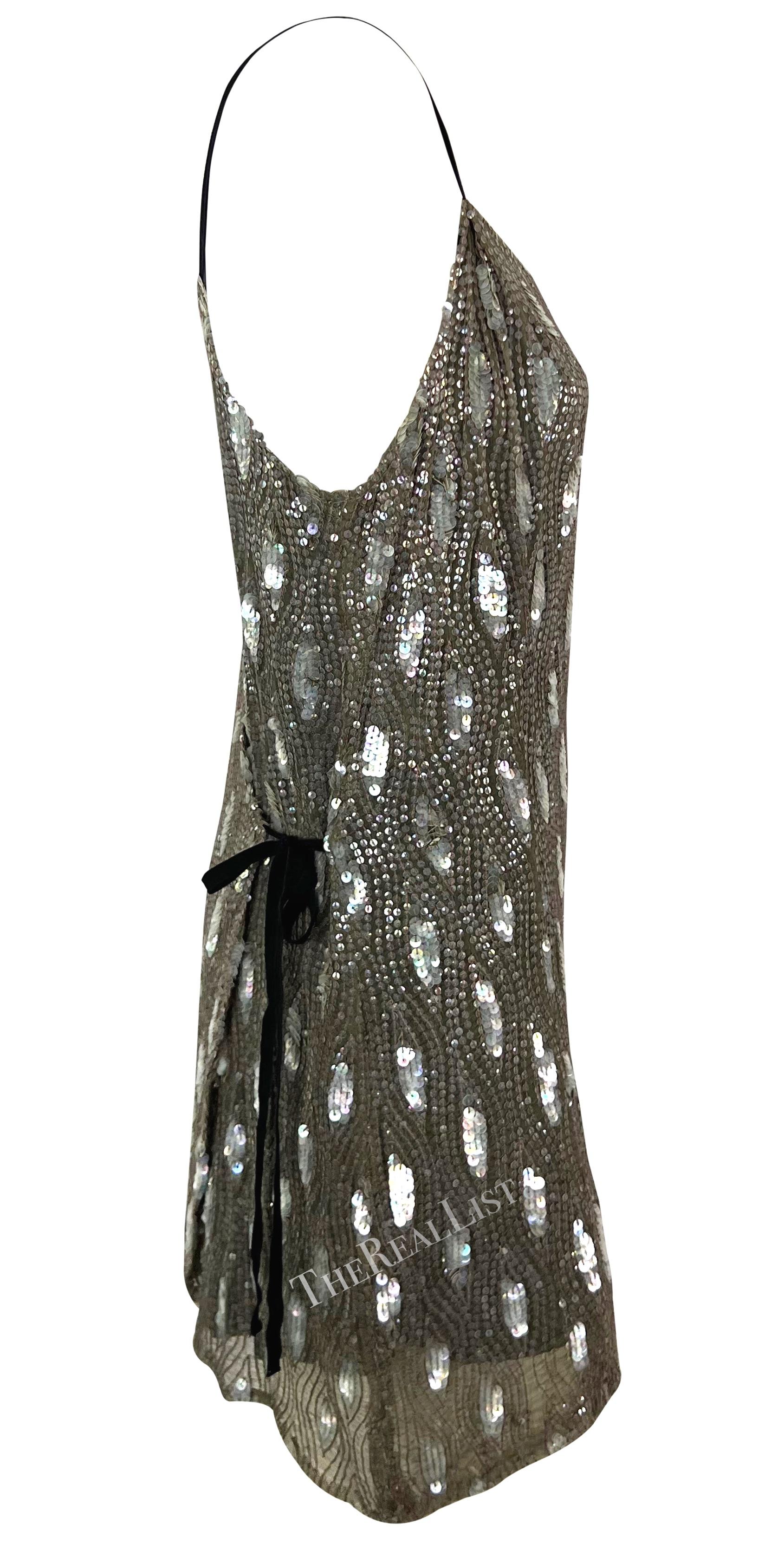 F/W 2002 Ann Demeulemeester Grey Sequin Abstract Wrap Mini Dress For Sale 5