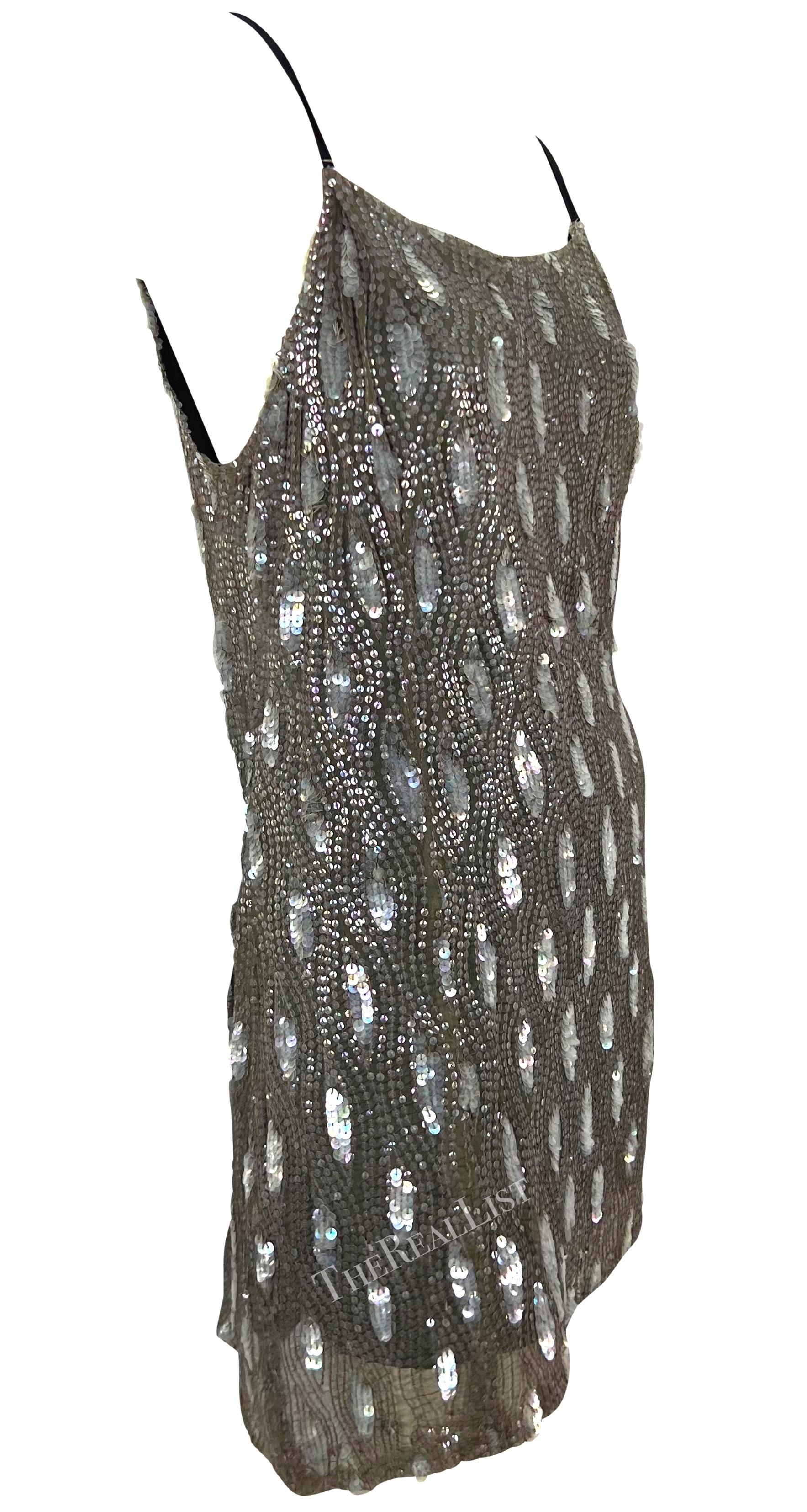 F/W 2002 Ann Demeulemeester Grey Sequin Abstract Wrap Mini Dress For Sale 6