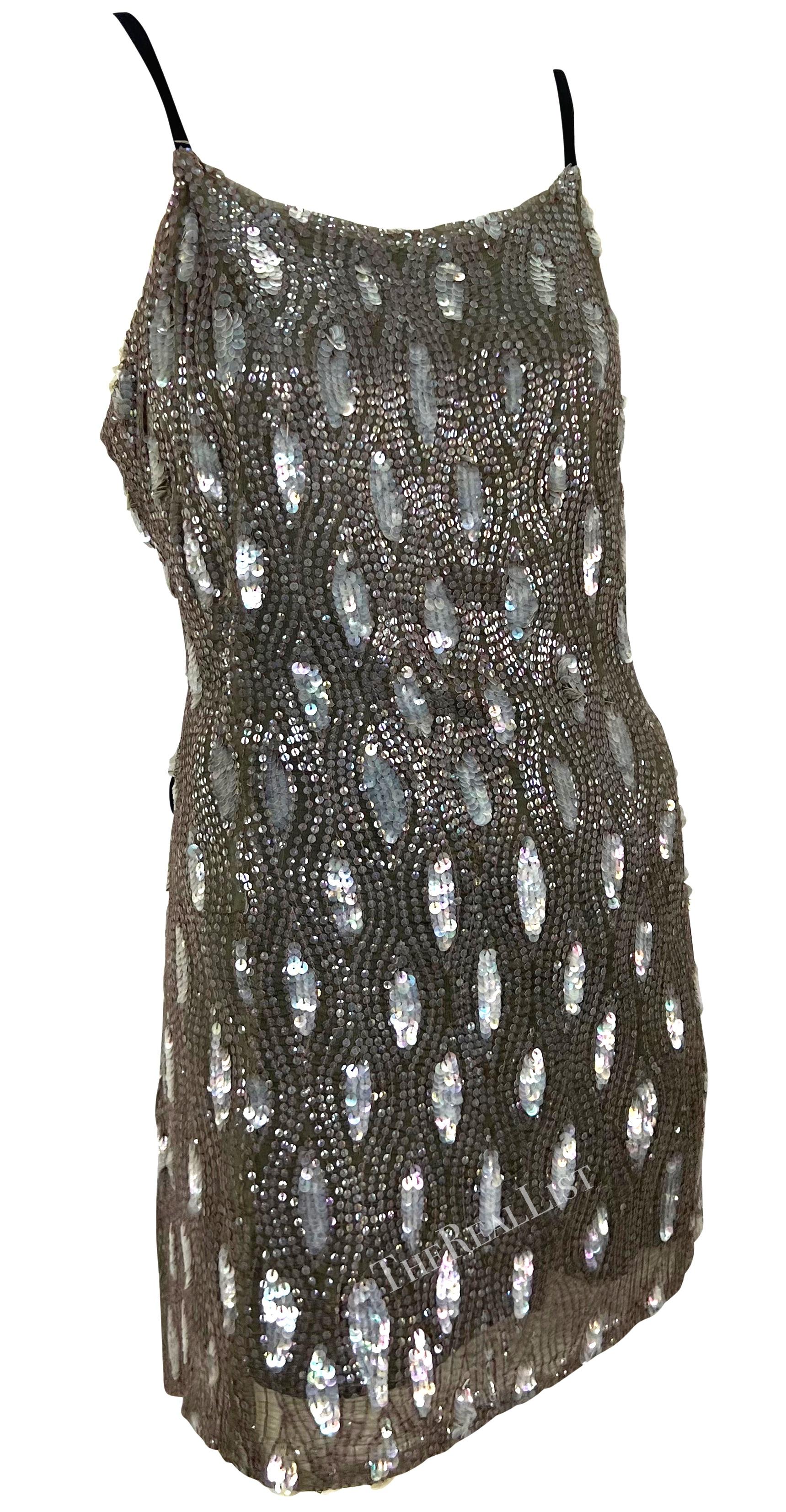 F/W 2002 Ann Demeulemeester Grey Sequin Abstract Wrap Mini Dress For Sale 7