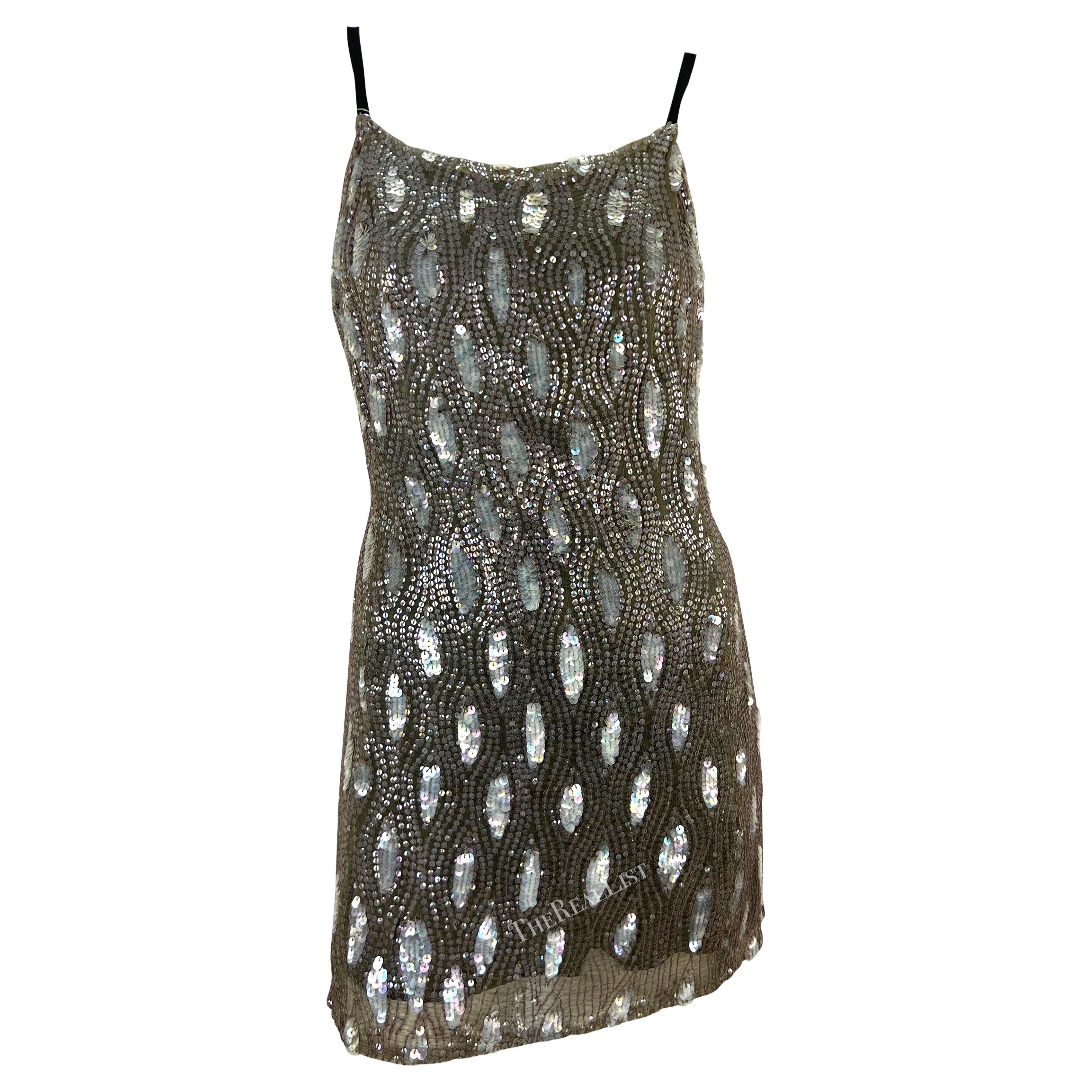 F/W 2002 Ann Demeulemeester Grey Sequin Abstract Wrap Mini Dress For Sale