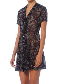 1990S ANNA SUI Black Silk Chiffon Iconic & Famous Ballerina Baby Doll Dress Fro