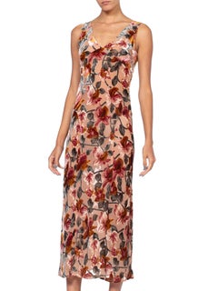 1990'S  ANNA SUI Floral Bias Cut Rayon & Silk Burnout Velvet Iconic Grunge Coll