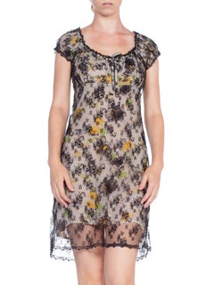 1990'S ANNA SUI Floral Printed Polyester Lace Famous Baby Doll Collection Dress