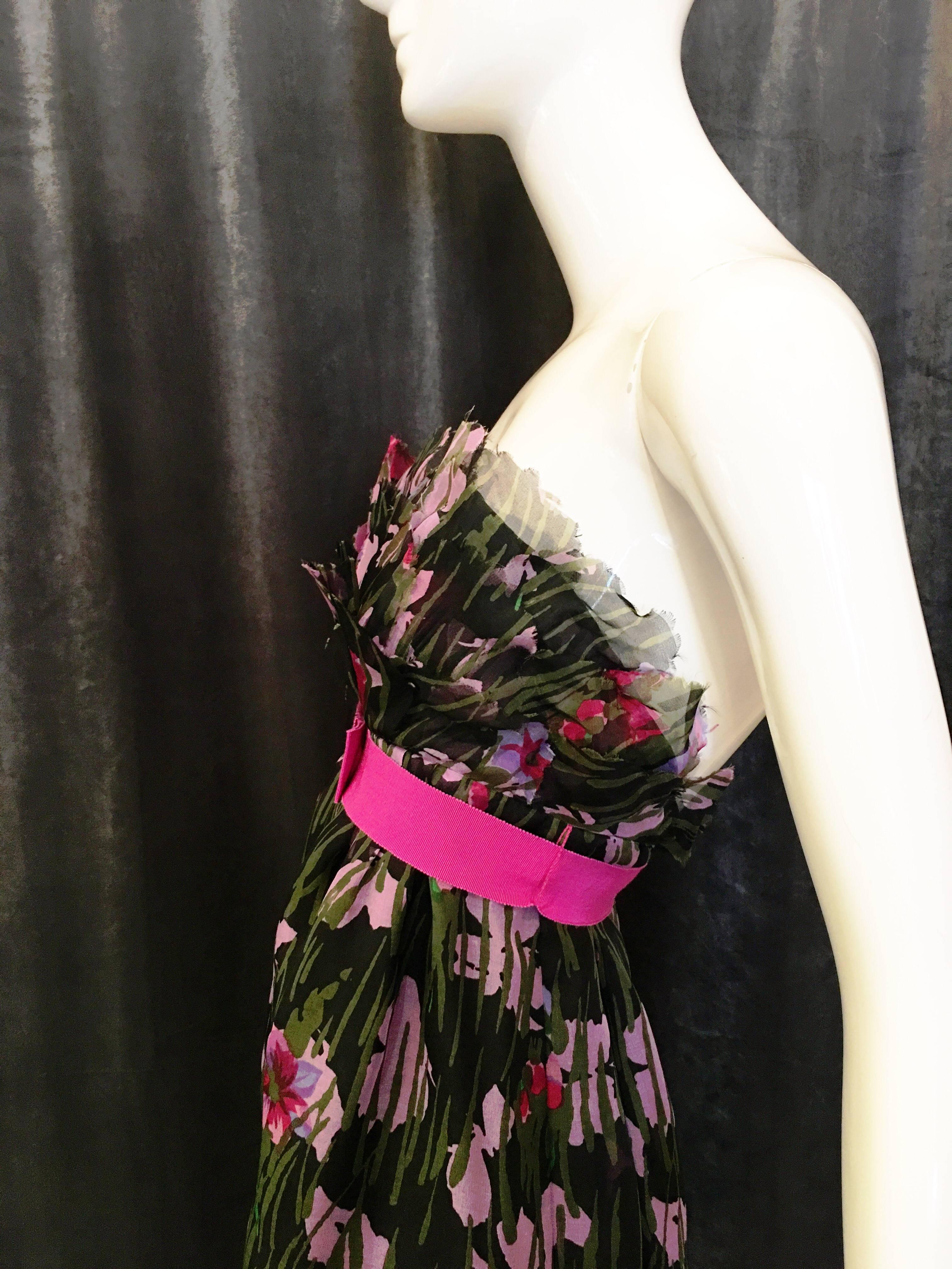 1990s Anna Sui Strapless Floral Dress with Ribbon 2