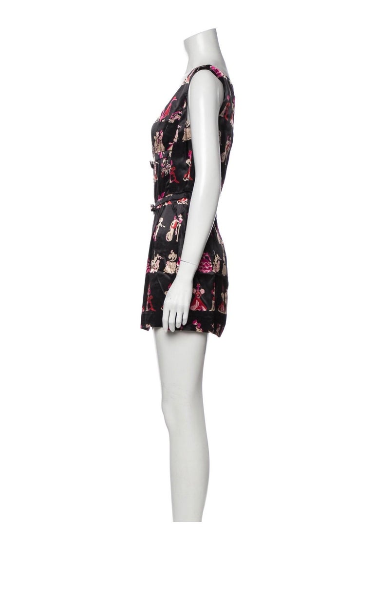 Black 1990s Anna Sui Victorian Print Silk Mini Dress  For Sale