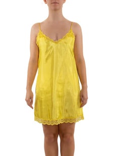 1990S Anna Sui Yellow Rayon Slip Dress With Lace