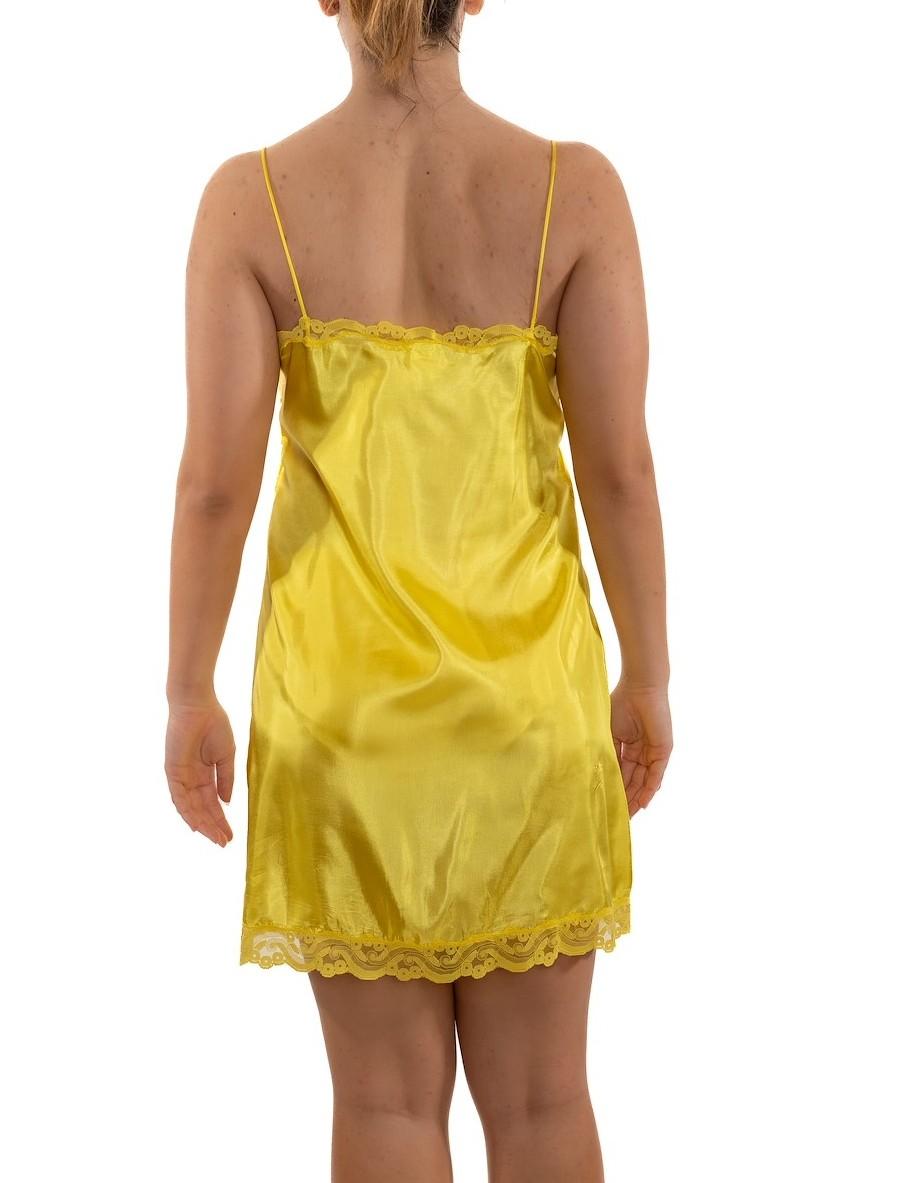 Donna 1990S Anna Sui - Vestito a sottoveste in rayon giallo con pizzo in vendita