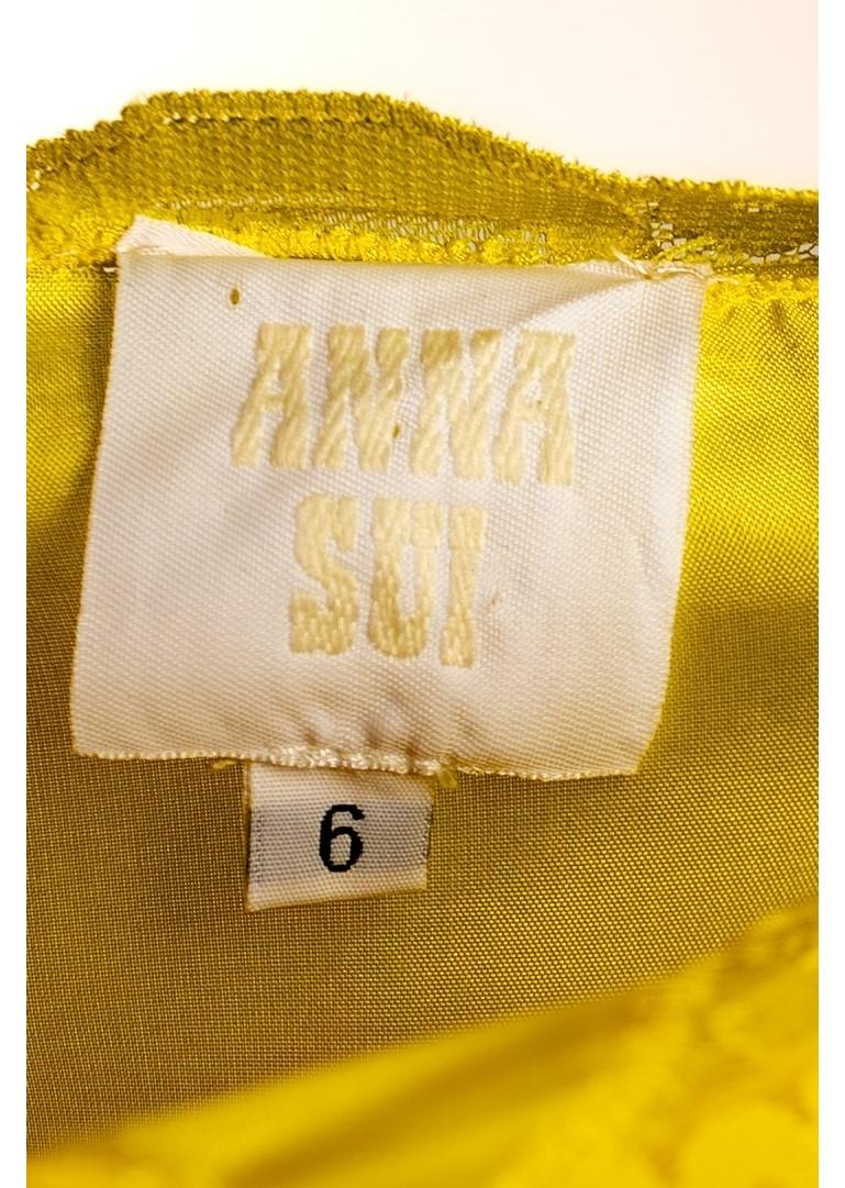 1990S Anna Sui - Vestito a sottoveste in rayon giallo con pizzo in vendita 3