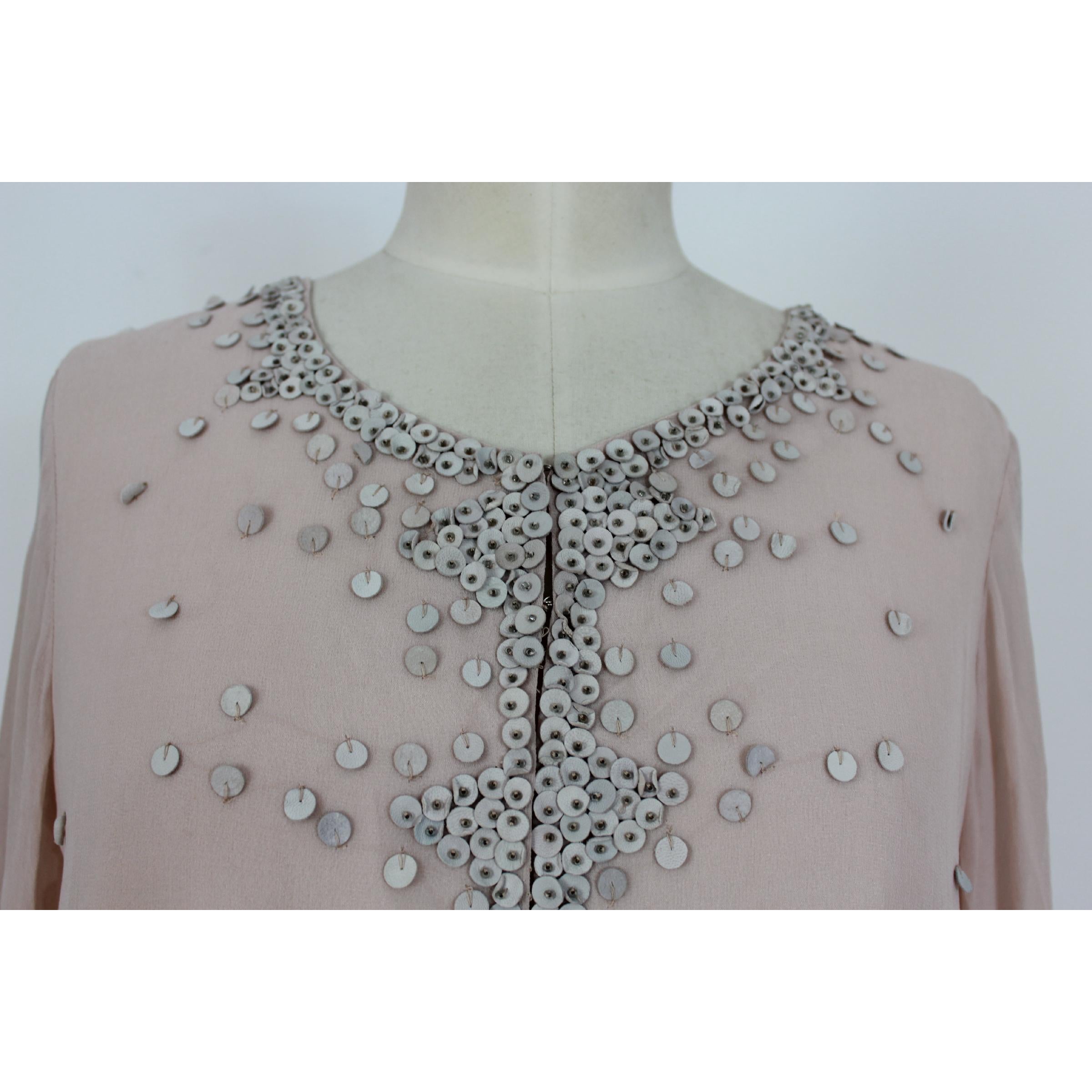 Gray 1990s Antik Batik Pink Powder Silk and Leather Sequins Kaftan Blouson Dress