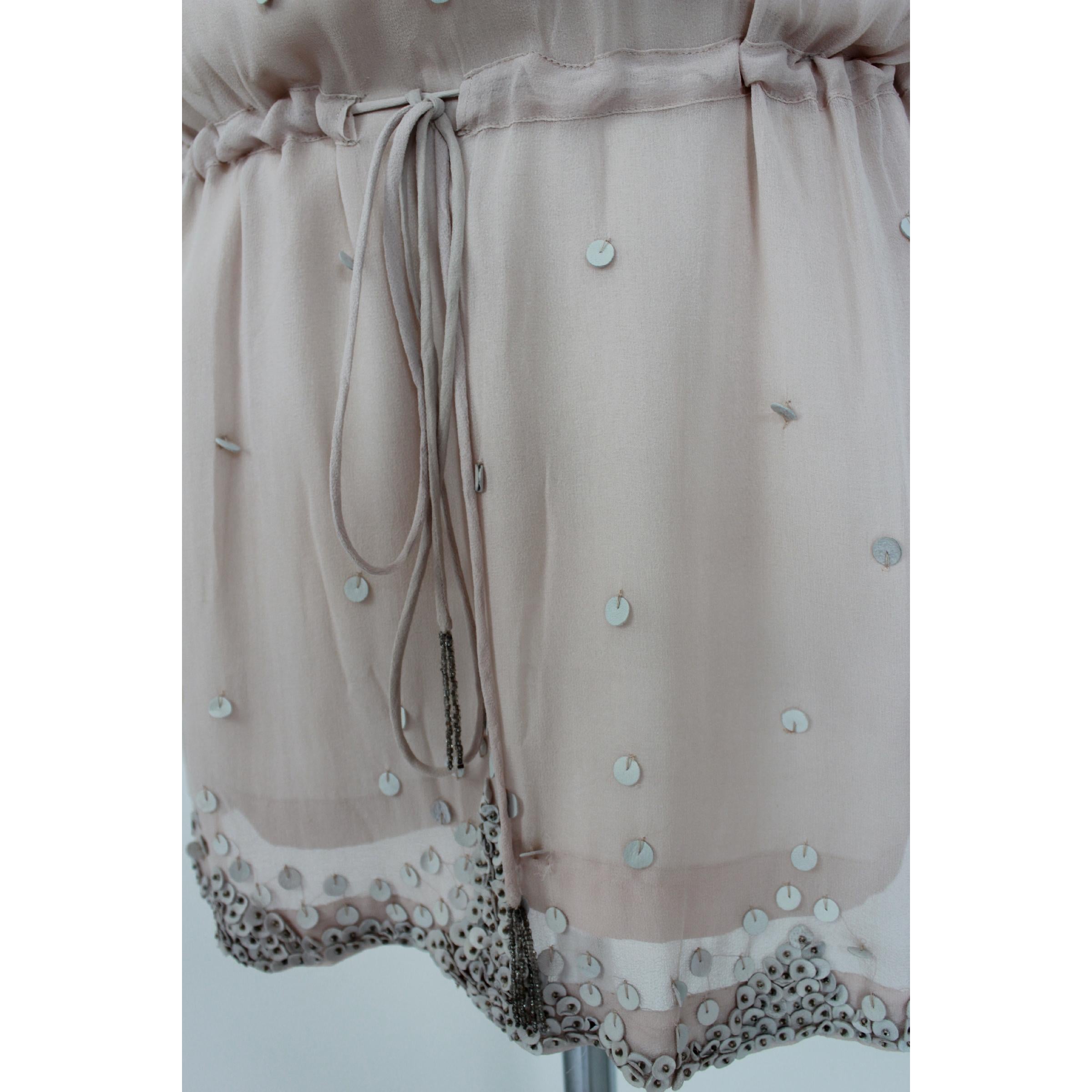 1990s Antik Batik Pink Powder Silk and Leather Sequins Kaftan Blouson Dress In Excellent Condition In Brindisi, Bt