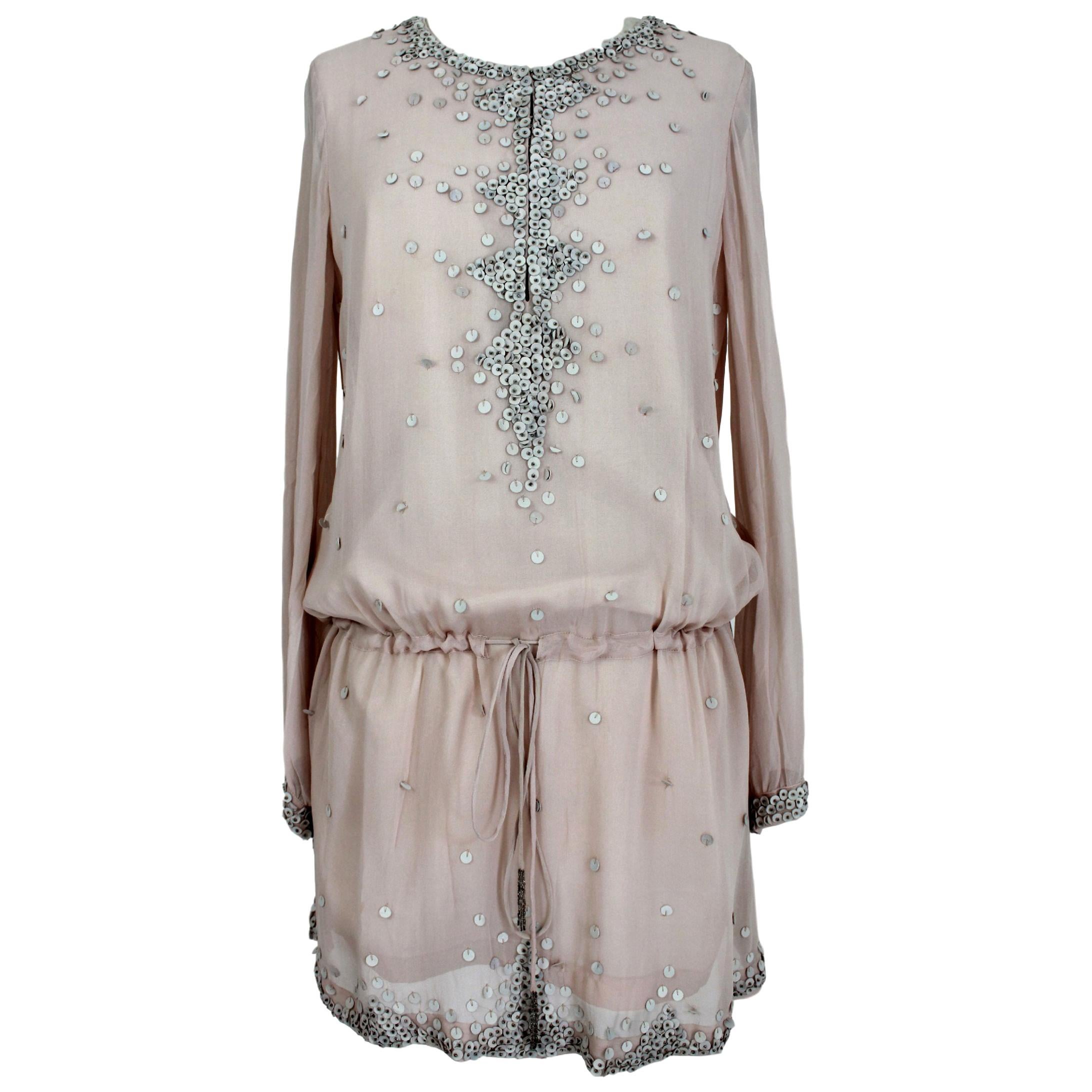 Antik Batik Pink Silk Leather Kaftan Blouson Dress