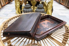 Caja antigua de madera lacada en negro de los años 90 de estilo oriental