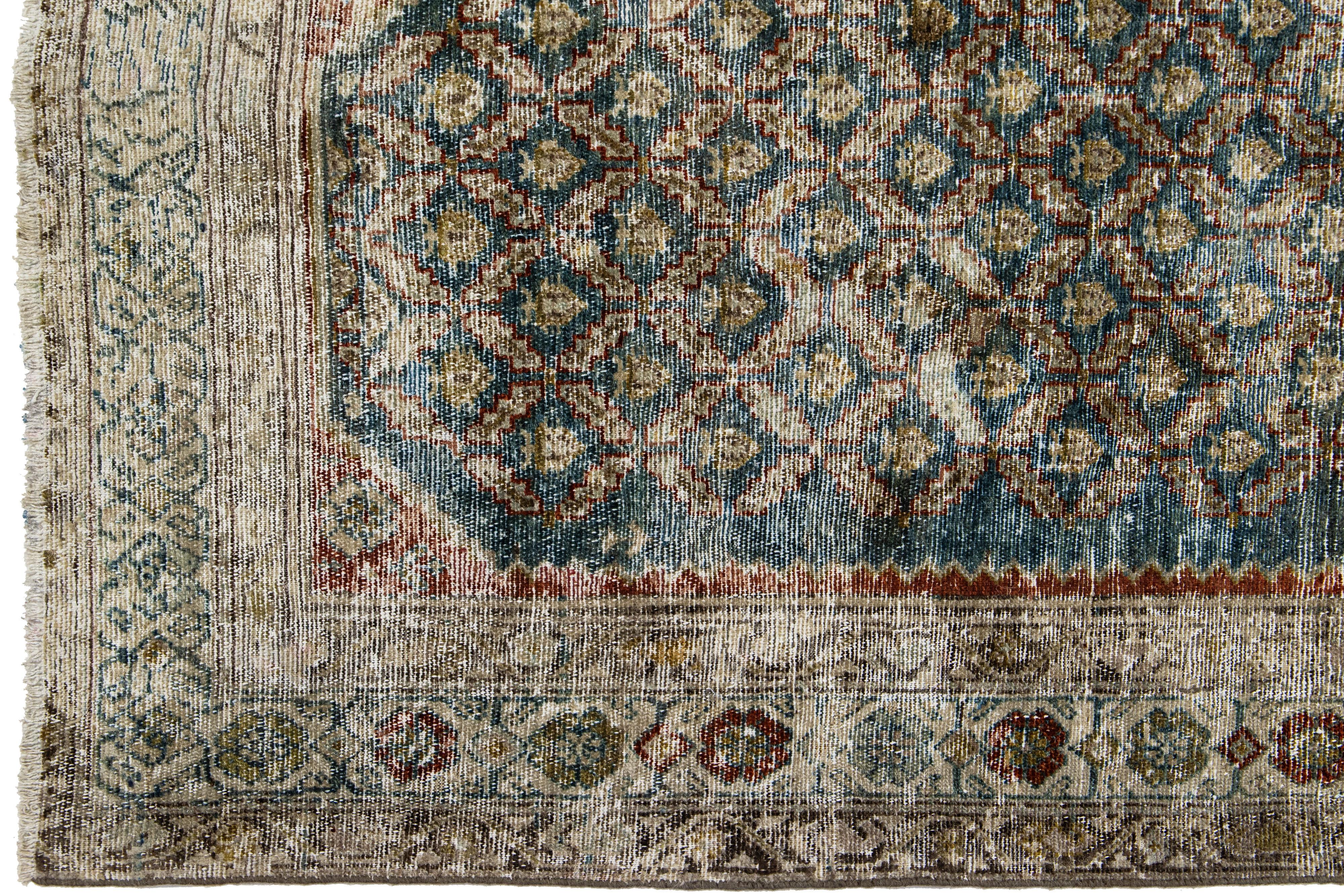 1990s Antique Malayer Persian Wool Runner with Trellis Pattern In Distressed Condition For Sale In Norwalk, CT