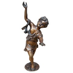 1990s Antique Sculpture of Putti in Patinated Bronze Child Figure