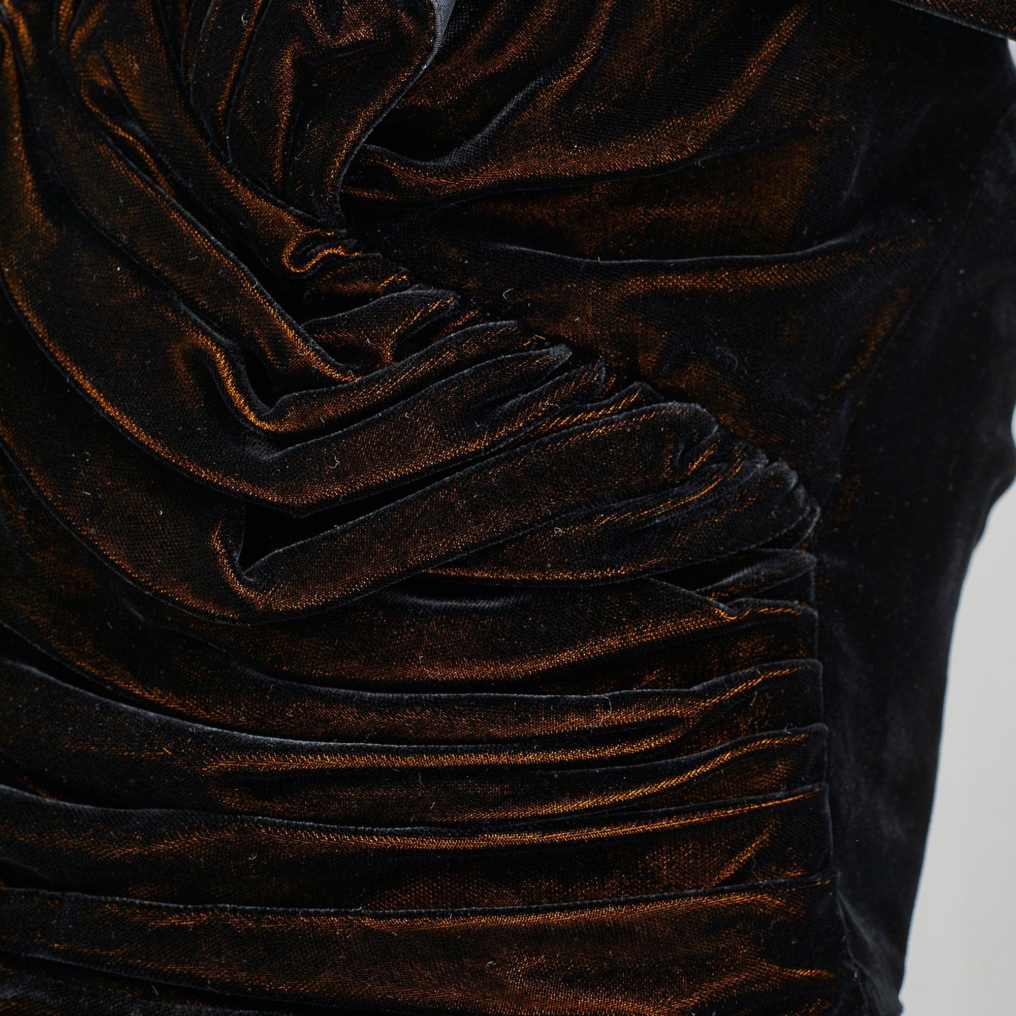 Años 90 Antony Price Couture Vestido de terciopelo acanalado bronce ennegrecido Negro en venta
