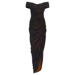 1990s Antony Price Couture Blackened Bronze Ruched Velvet Dress