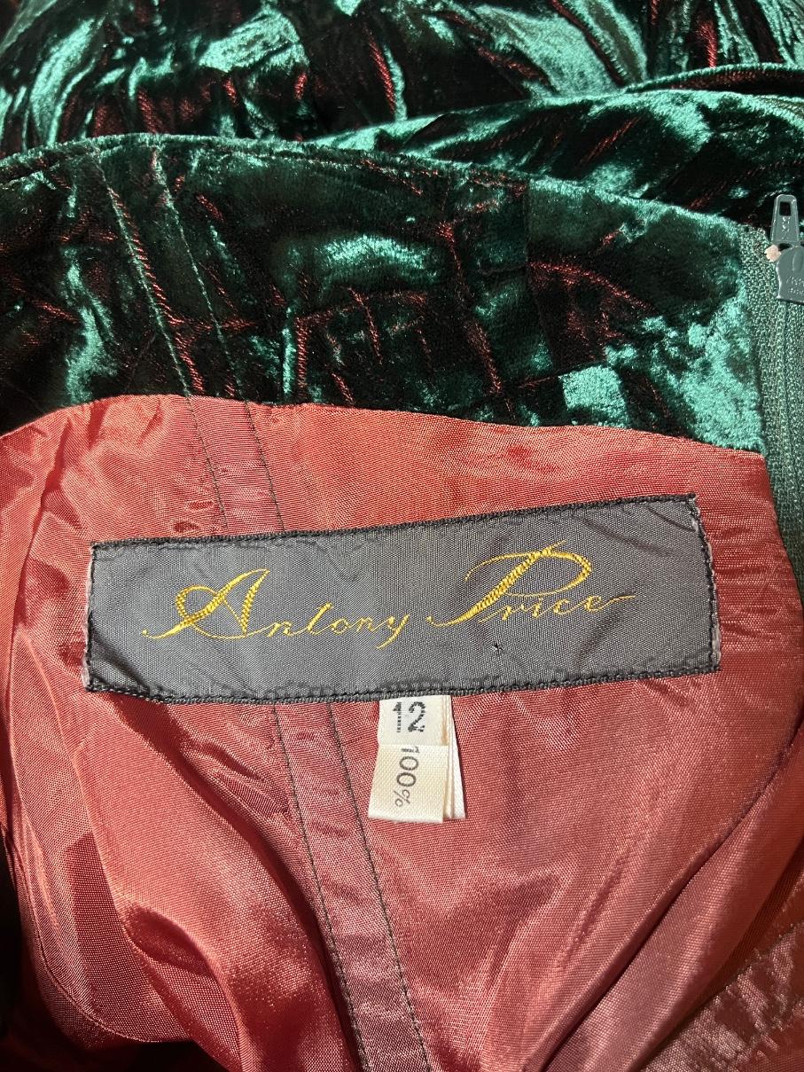 Donna Antony Price, abito in velluto schiacciato verde bosco degli anni '90 in vendita