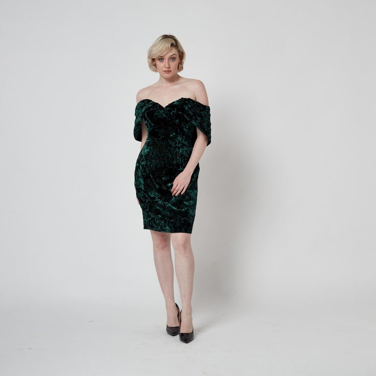 1990s Antony Price Forest Green Crushed Velvet Dress For Sale at 1stDibs
