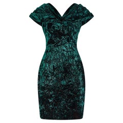 1990s Antony Price Forest Green Crushed Velvet Dress