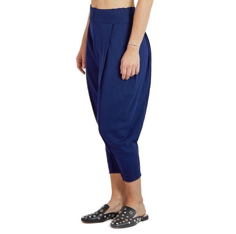 1990S A.POC ISSEY MIYAKE Navy Blue Cotton & Nylon Knit Strech Pants In Excellent Condition For Sale In New York, NY