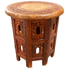 Used 1990s Arabic Side Table Carved in Wood with Geometric Details
