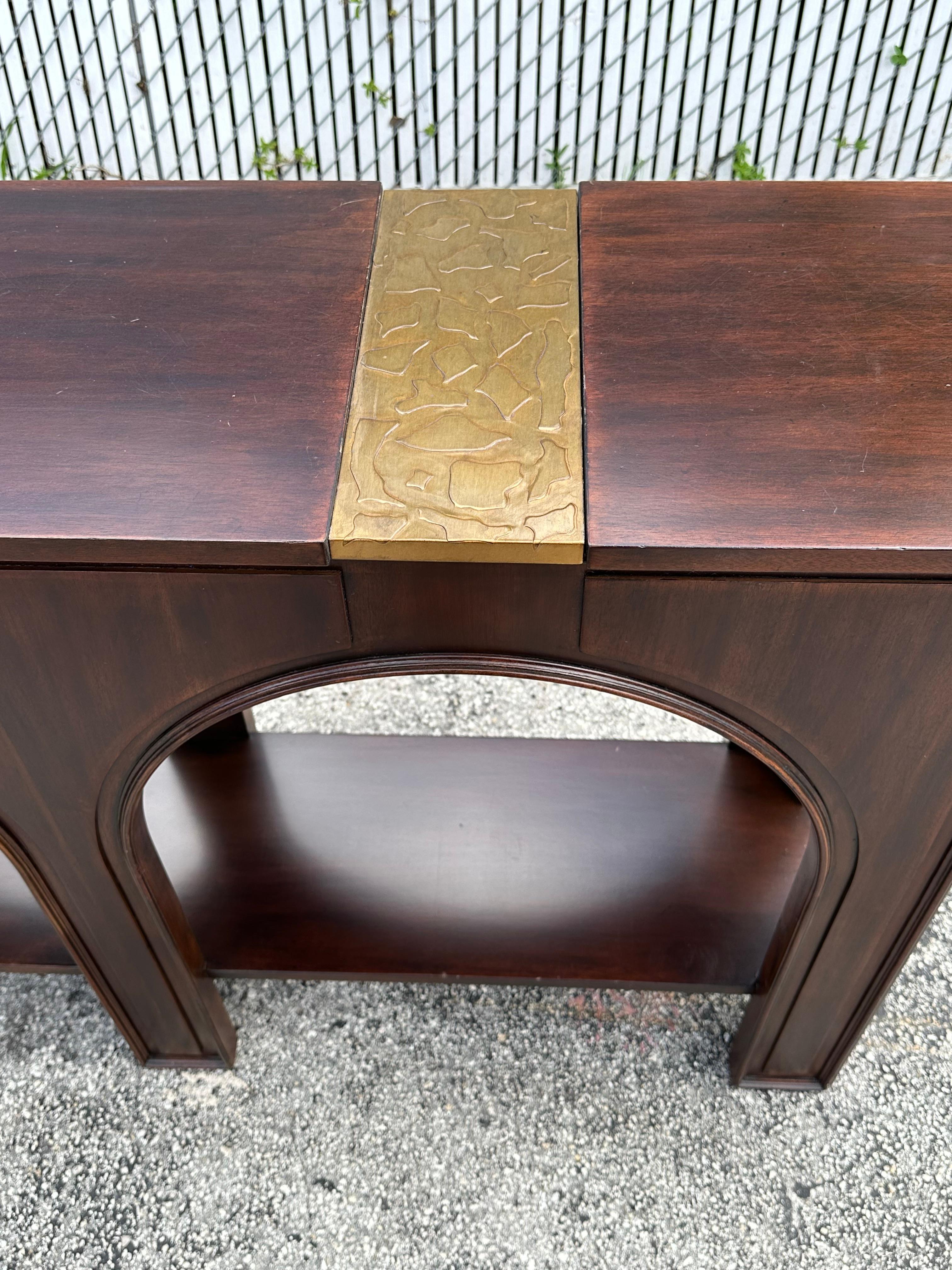 1990s Arch Wood Copper Colosseum Konsole Doppelstocktisch im Angebot 3