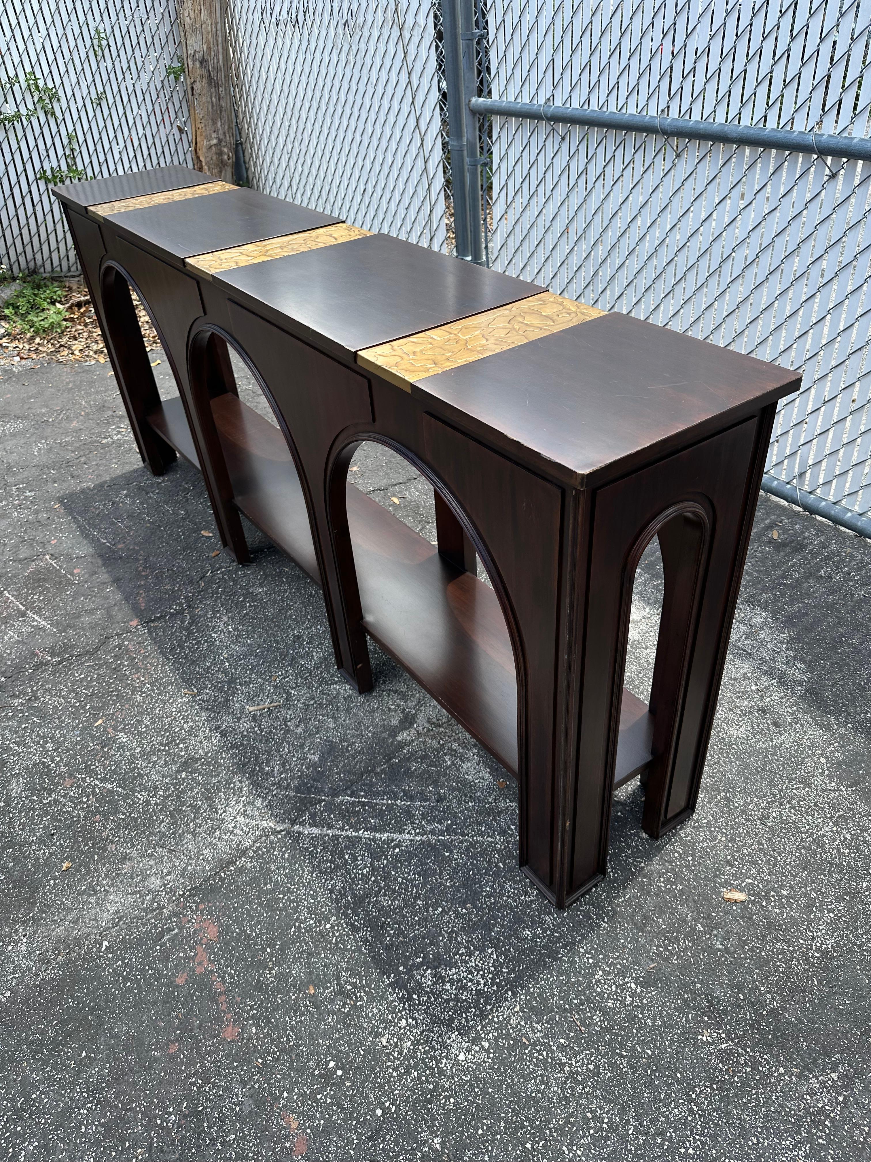 1990s Arch Wood Copper Colosseum Konsole Doppelstocktisch im Angebot 1