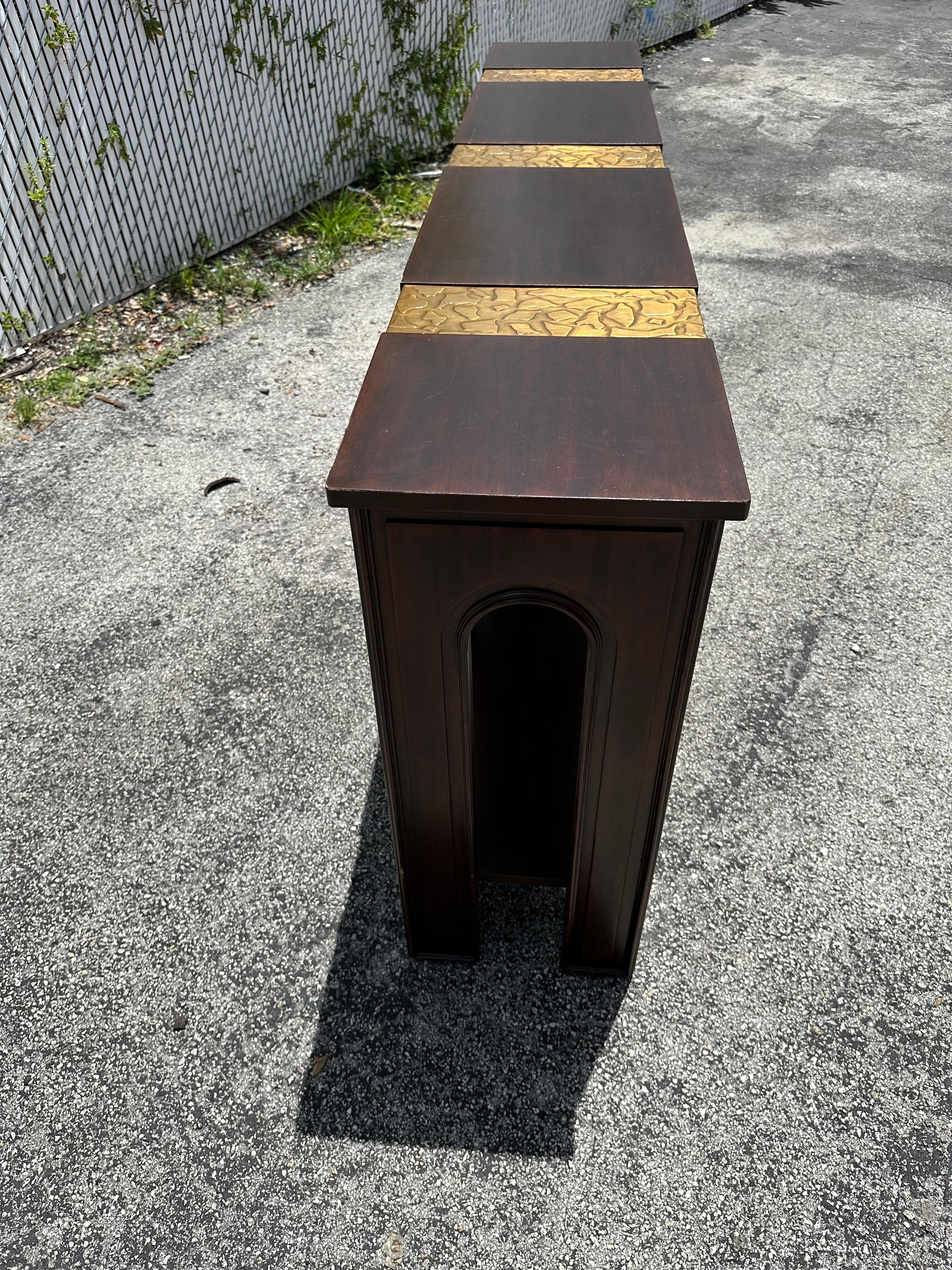 1990s Arch Wood Copper Colosseum Konsole Doppelstocktisch im Angebot 2
