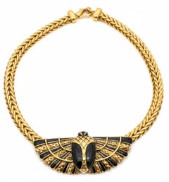 1990s Archival Roberto Cavalli Egyptian Scarab Brass Enameled Necklace