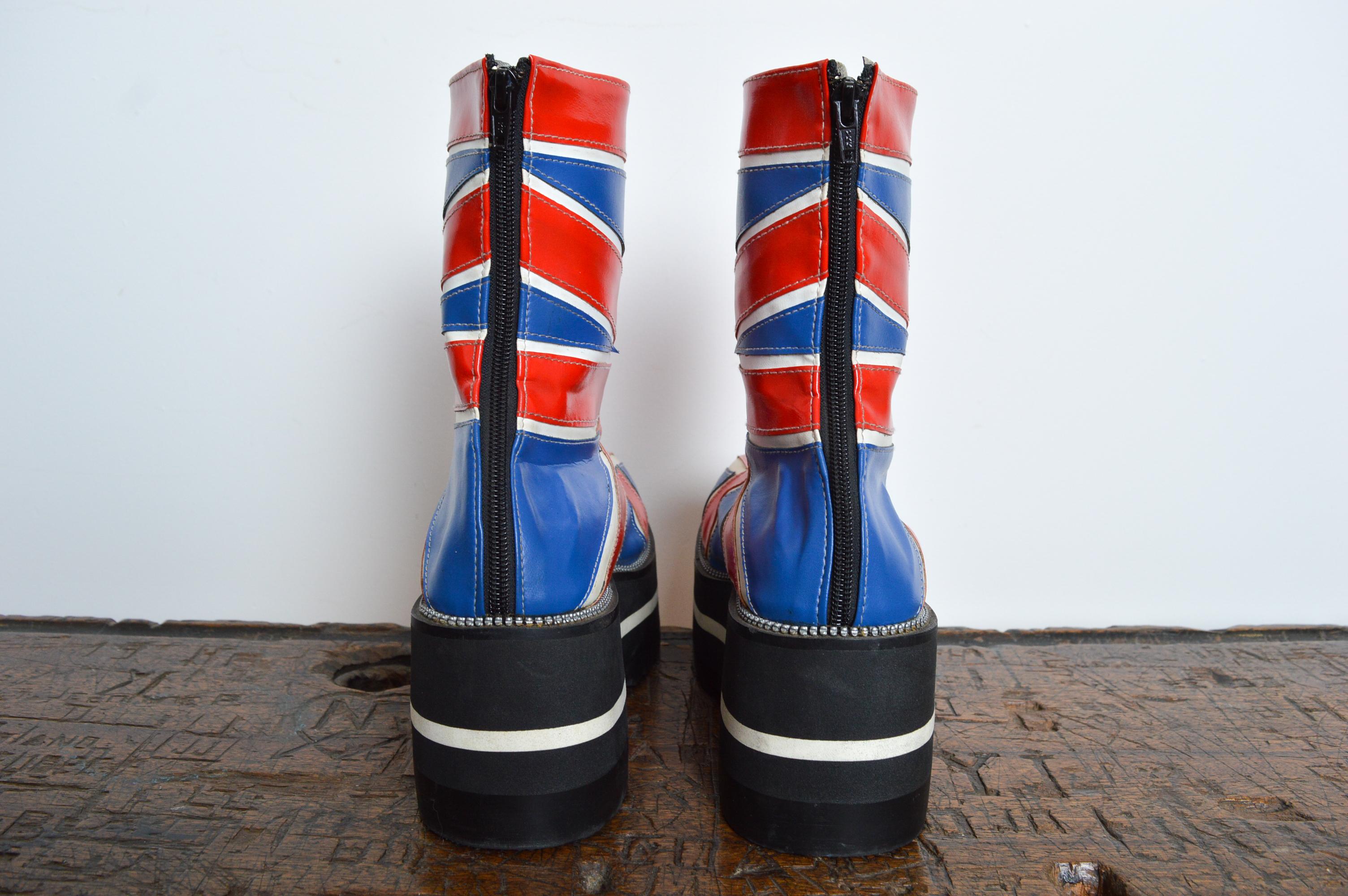 1990's Archival Union Jack England platform Boots by CAT UK 6.5 / EU 39.5 For Sale 5