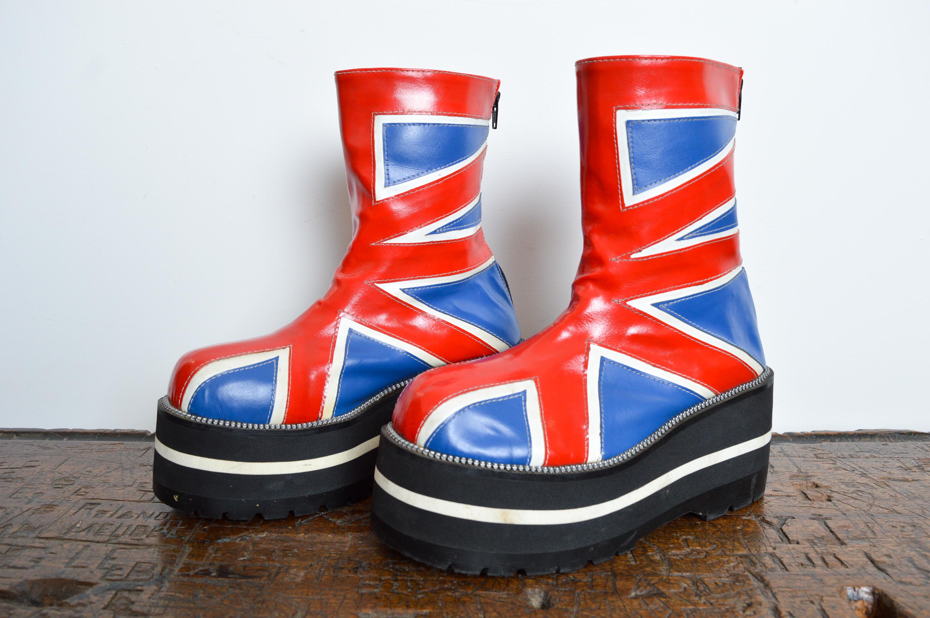 1990's Archival Union Jack England platform Boots by CAT UK 6.5 / EU 39.5 For Sale 8