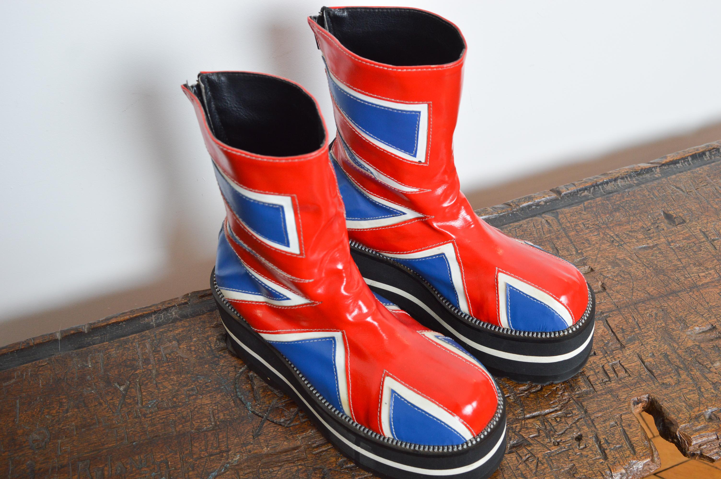 1990's Archival Union Jack England platform Boots by CAT UK 6.5 / EU 39.5 For Sale 13