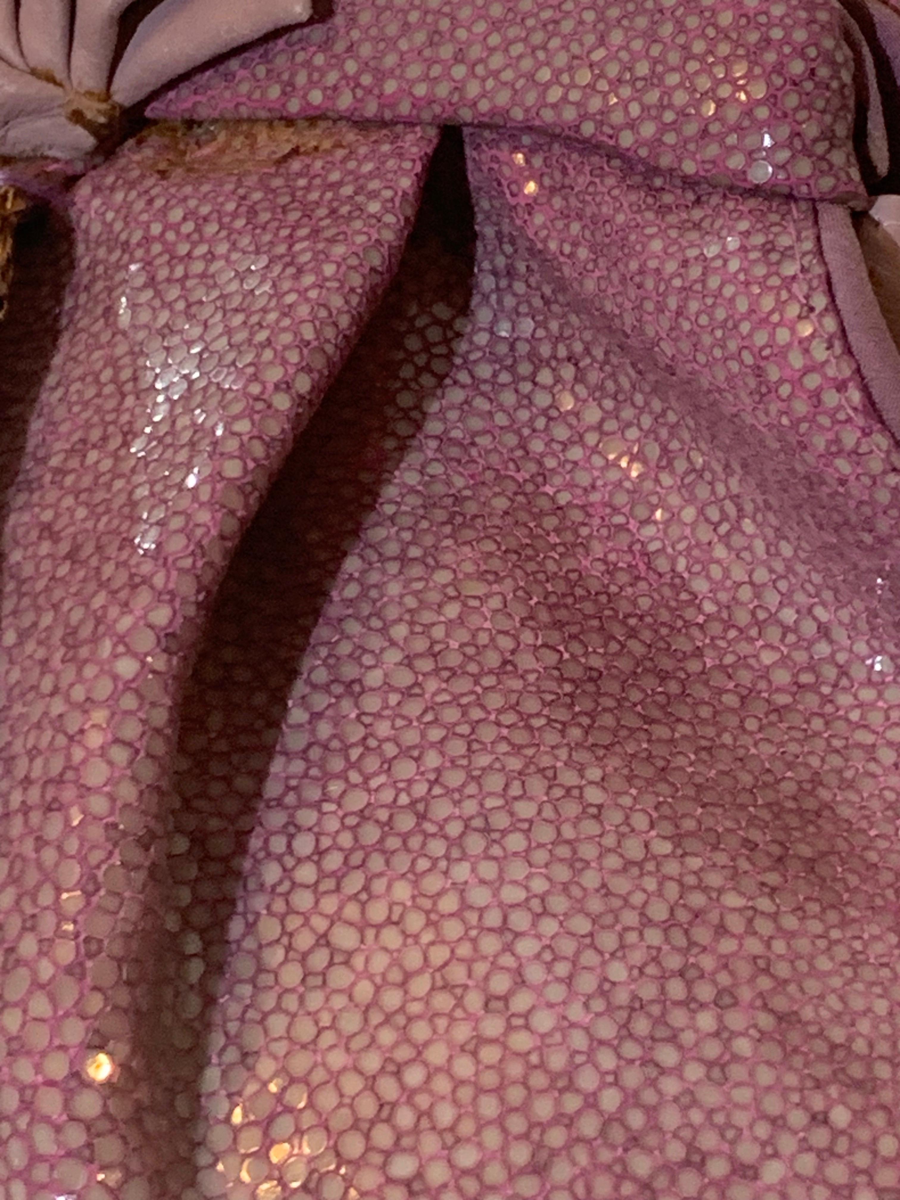 1990s Ares - Paris Lavender Genuine Shagreen Shoulder Bag w Leather Fringe For Sale 5