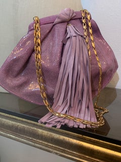 1990s Ares - Paris Lavender Genuine Shagreen Shoulder Bag w Leather Fringe
