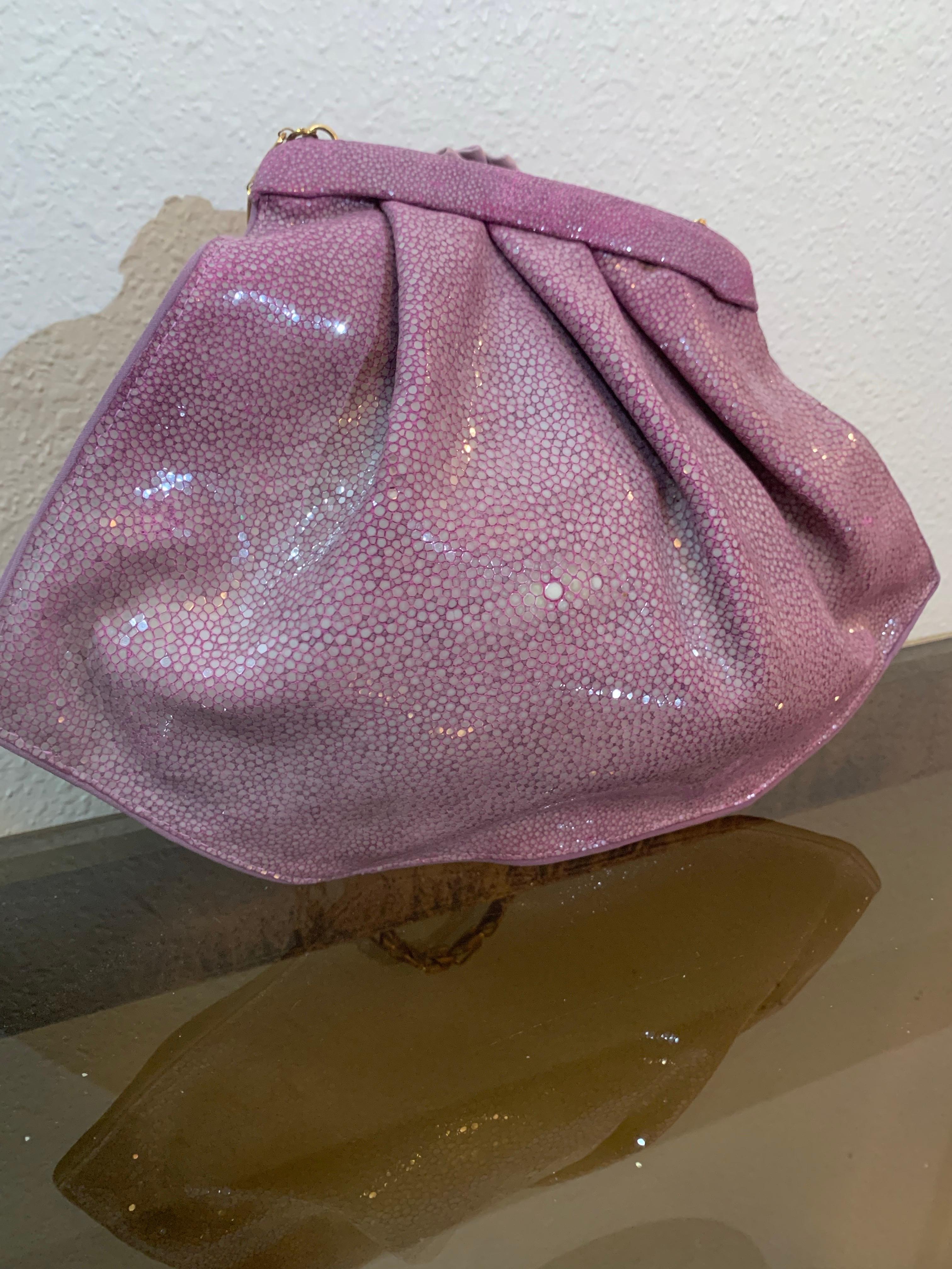 Brown 1990s Ares - Paris Lavender Genuine Shagreen Shoulder Bag w Leather Fringe For Sale