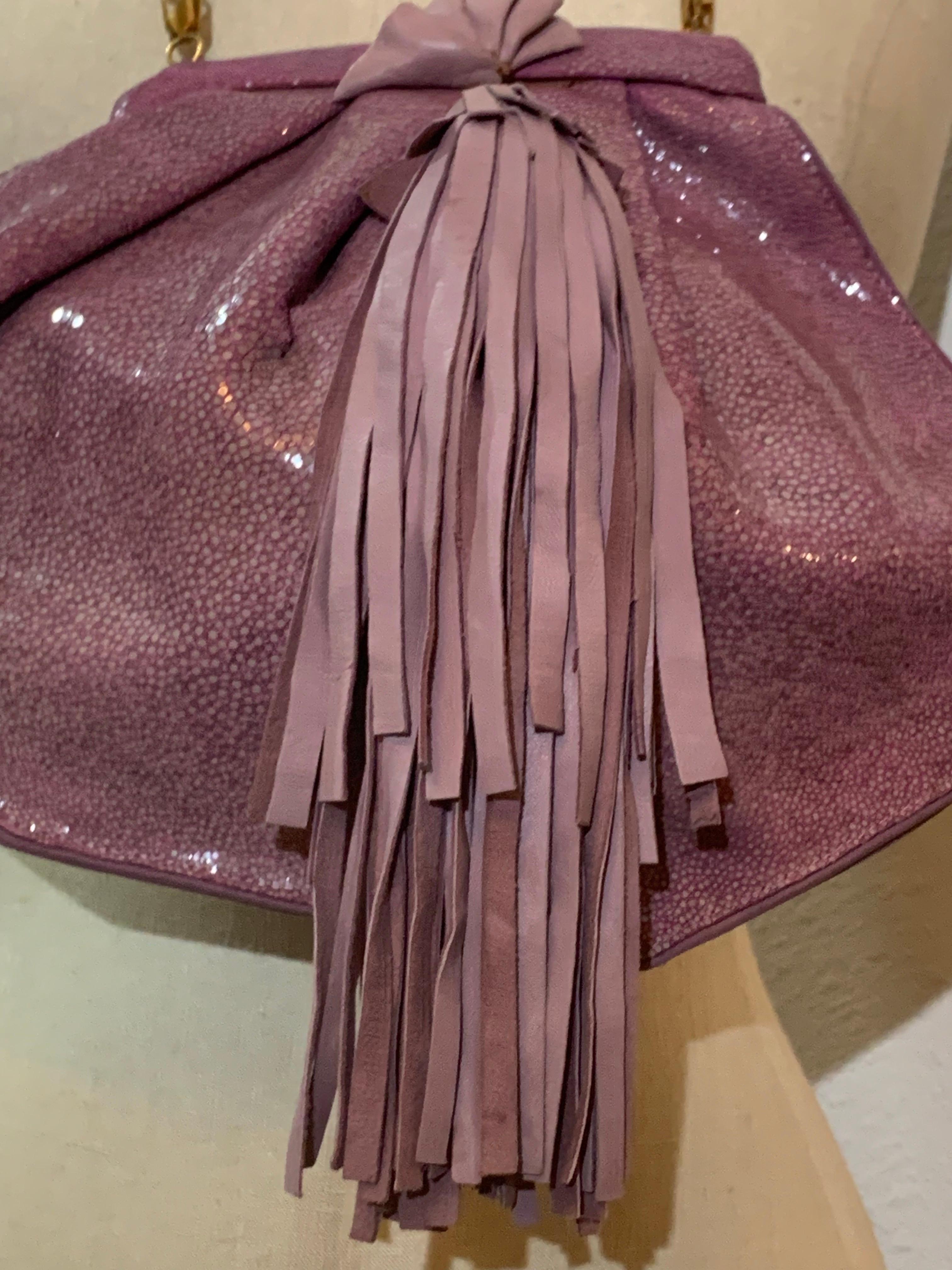 Women's 1990s Ares - Paris Lavender Genuine Shagreen Shoulder Bag w Leather Fringe For Sale