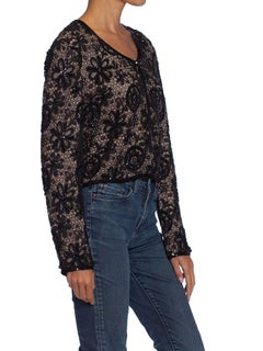 1990S ARMANI Black Lace & Silk Chiffon Beaded Dinner Jacket