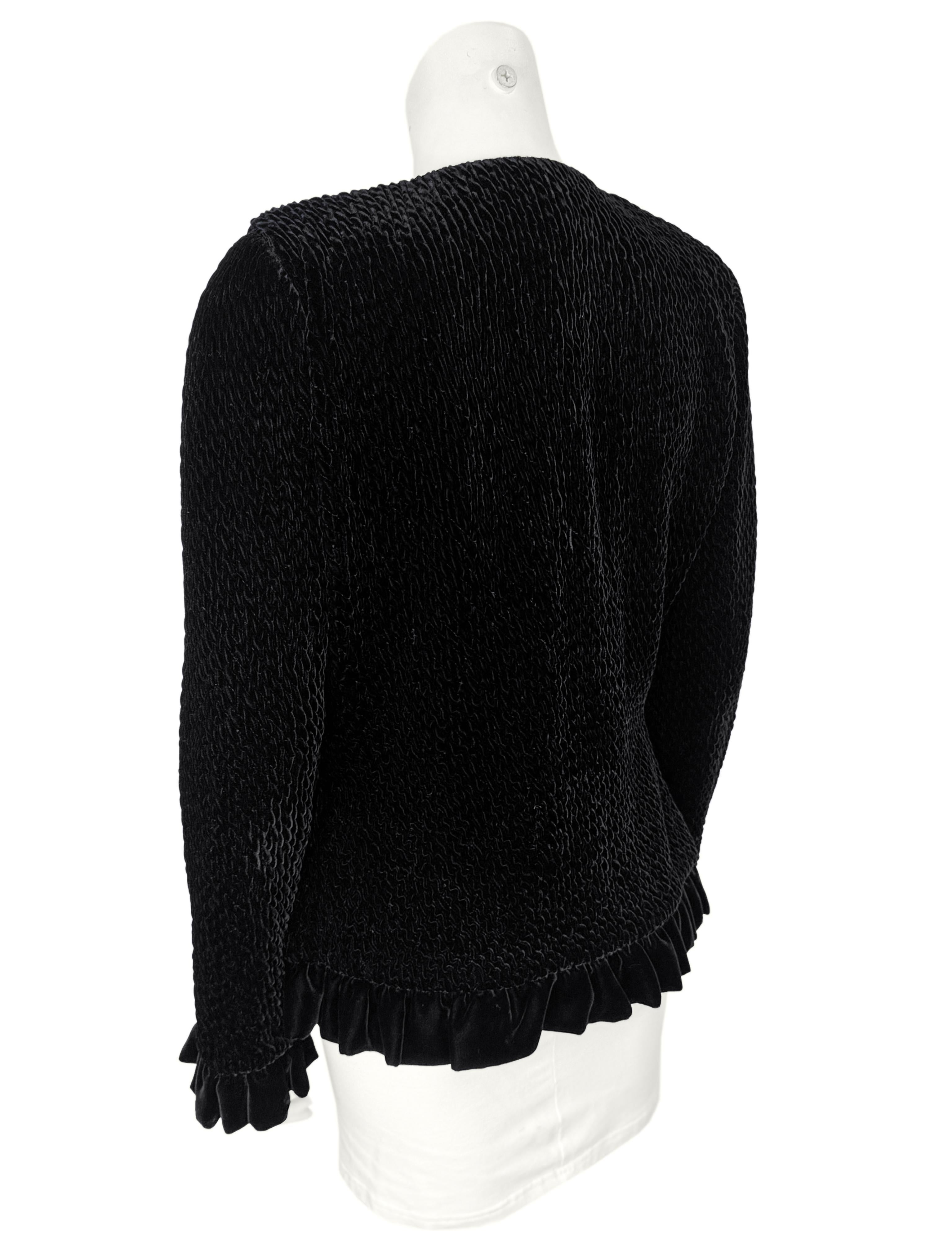 1990s Armani Black Velvet Chenille Evening Jacket In Good Condition For Sale In Toronto, Ontario