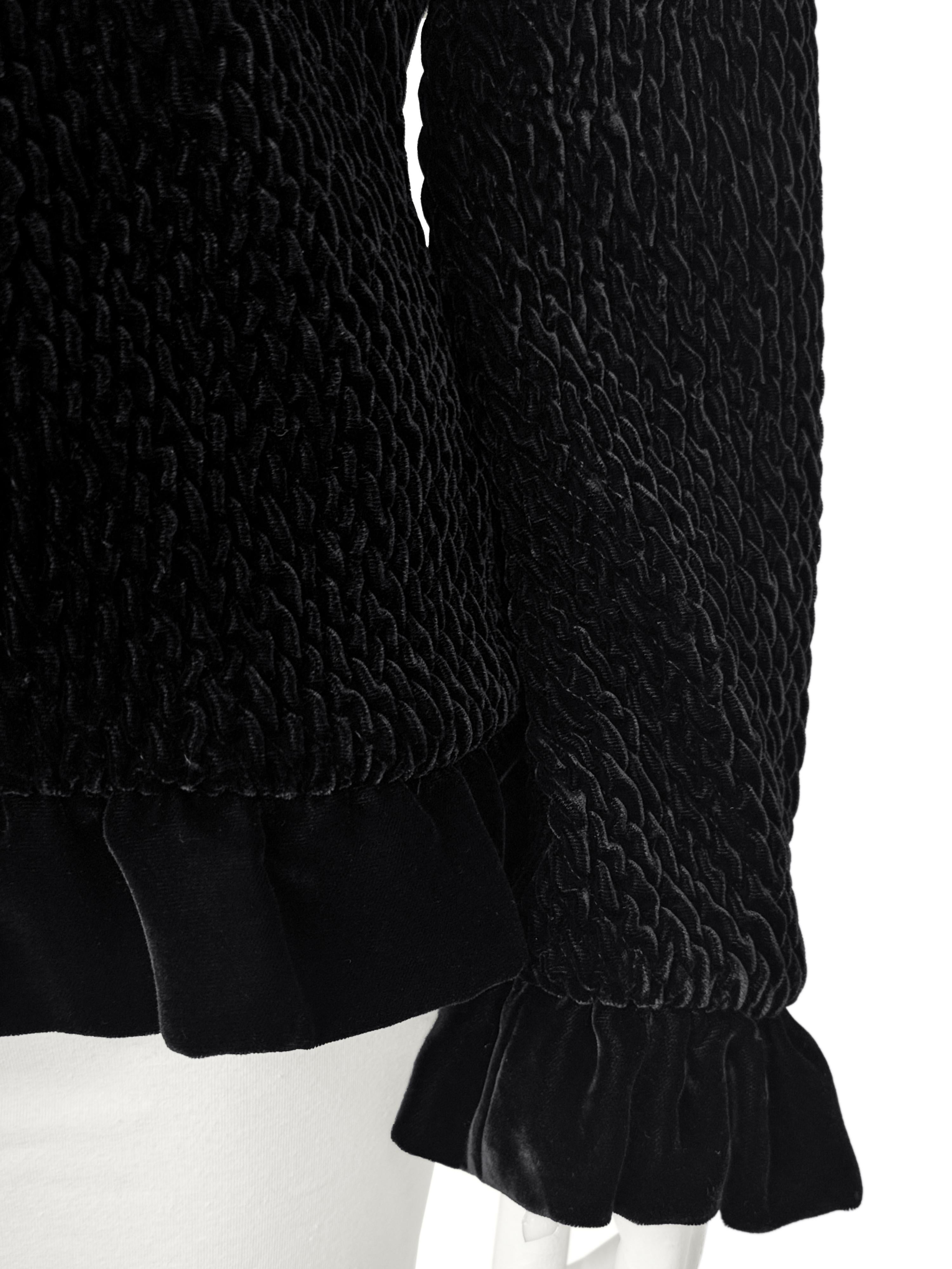 1990s Armani Black Velvet Chenille Evening Jacket For Sale 1