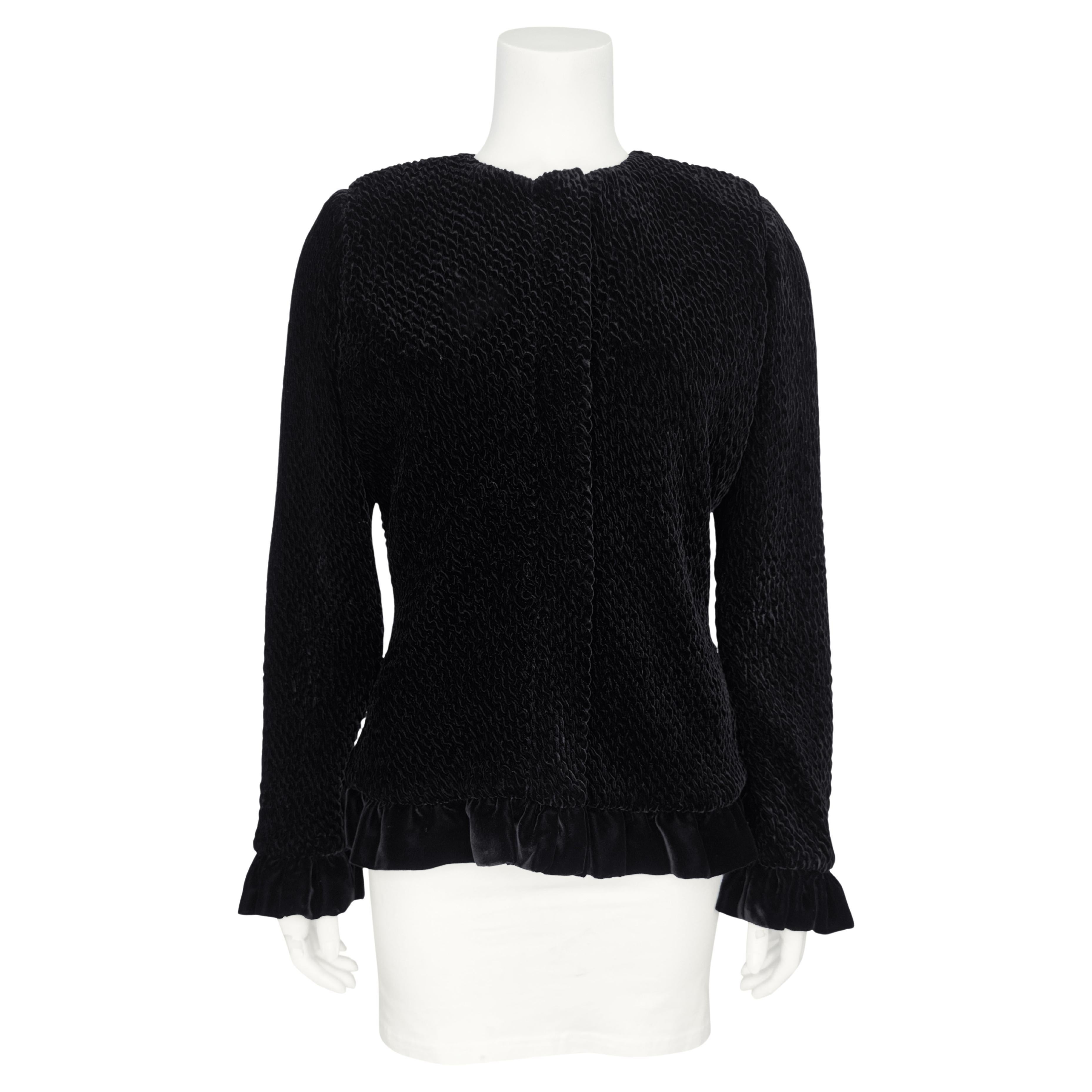 1990s Armani Black Velvet Chenille Evening Jacket For Sale