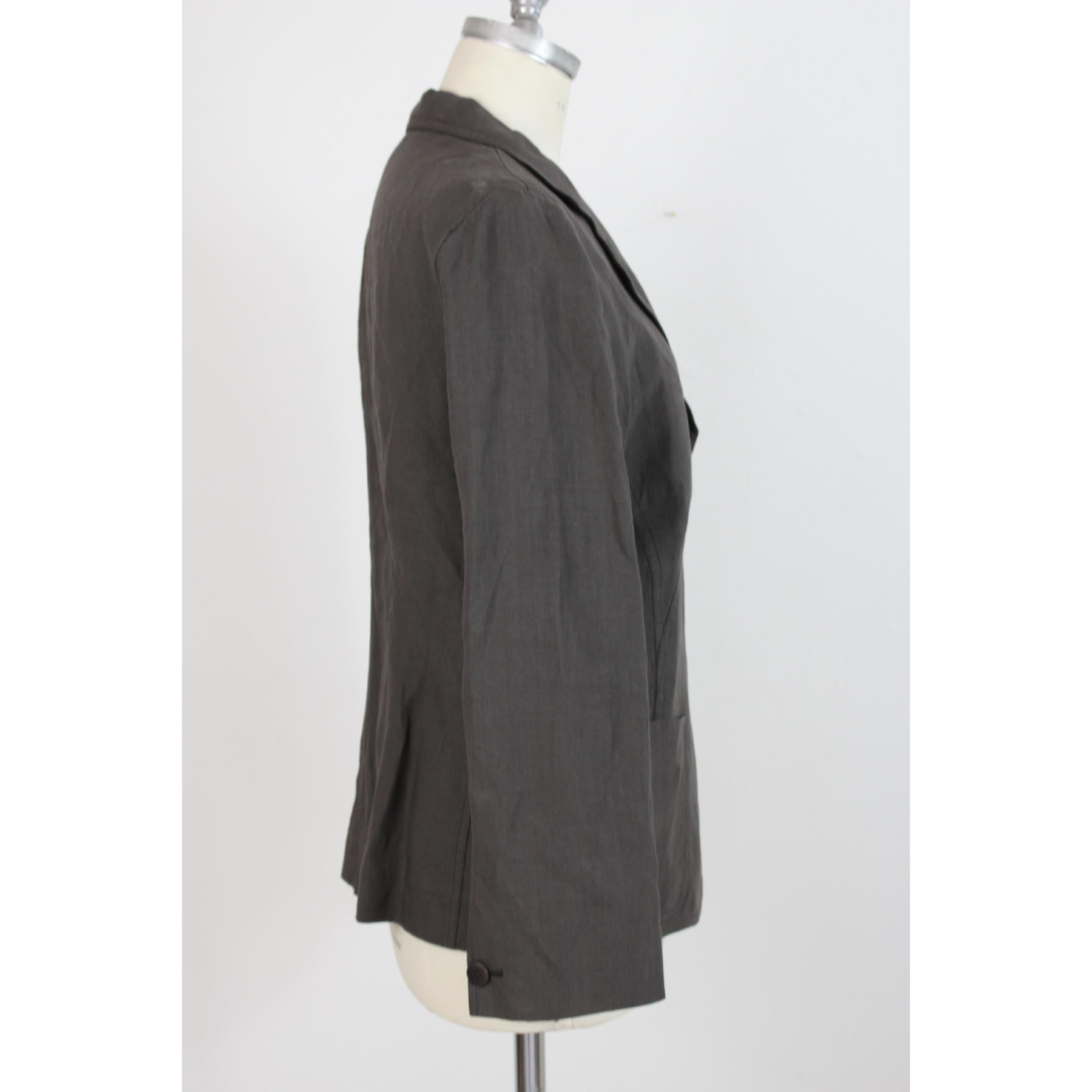 Gray 1990s Armani Collezioni Brown Linen Classic Jacket