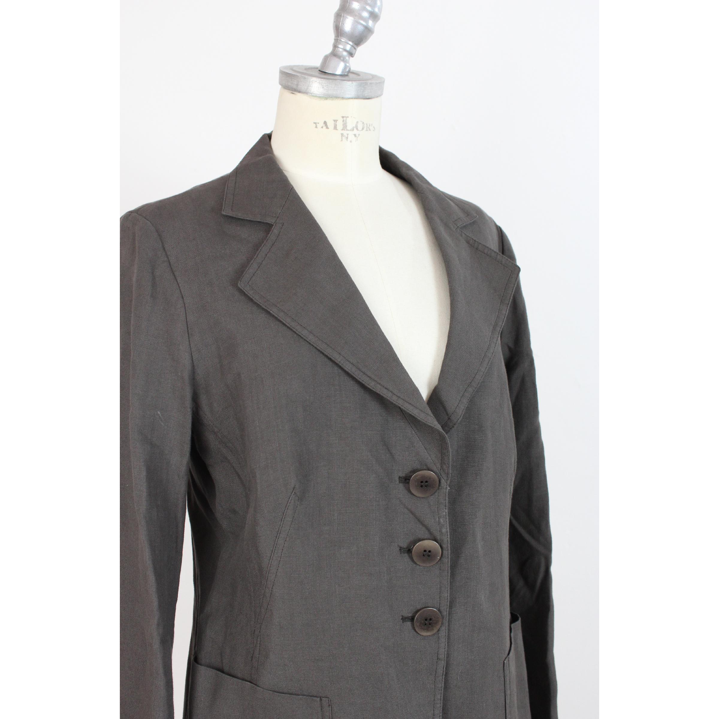 1990s Armani Collezioni Brown Linen Classic Jacket In Excellent Condition In Brindisi, Bt