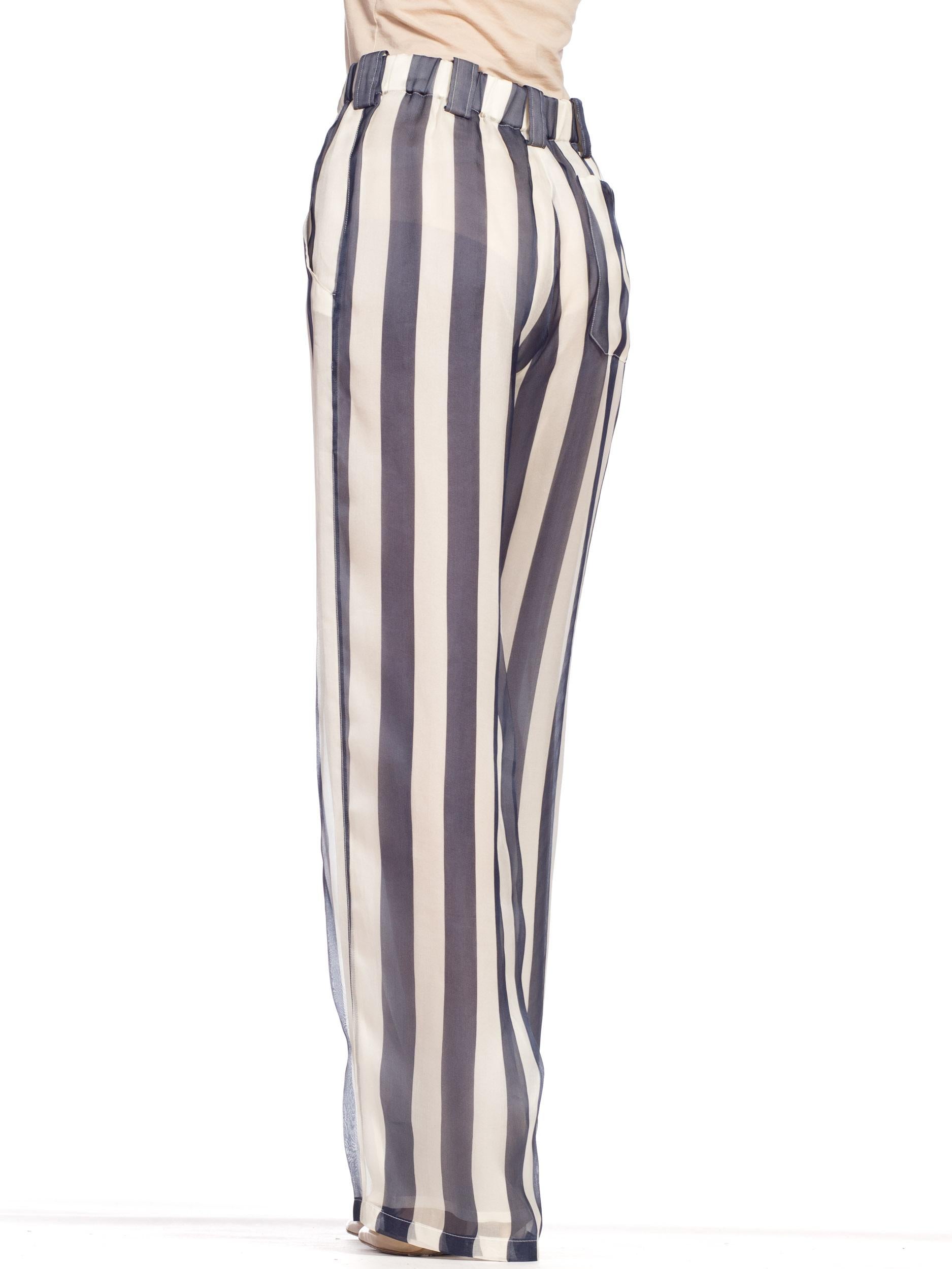 1990S GIORGIO ARMANI Blue & White Silk Organza Nautical Striped Pants 7