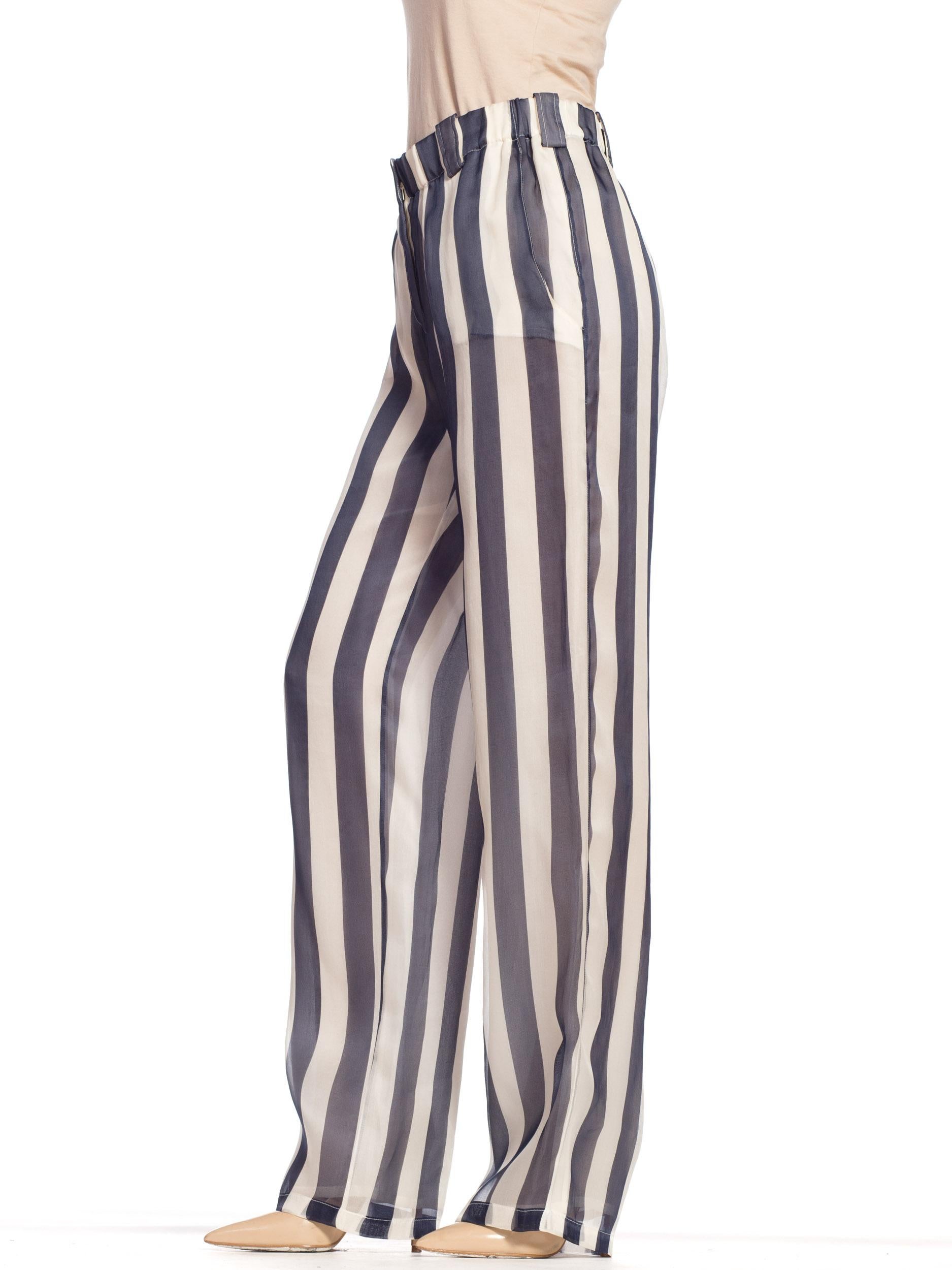 1990S GIORGIO ARMANI Blue & White Silk Organza Nautical Striped Pants 8